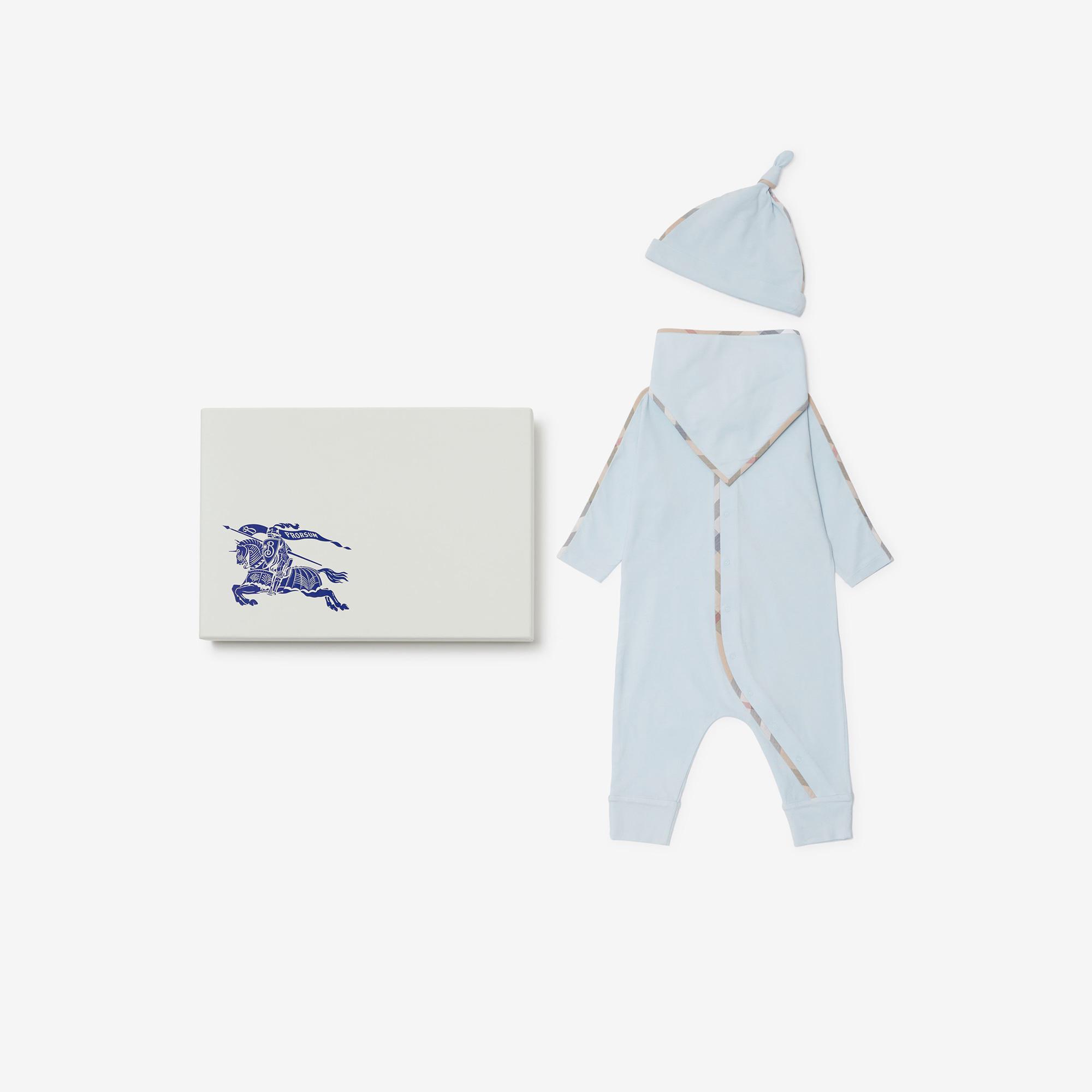 Burberry Hamilton Stretch Cotton Three-Piece Çocuk Mavi Bebek Takımı