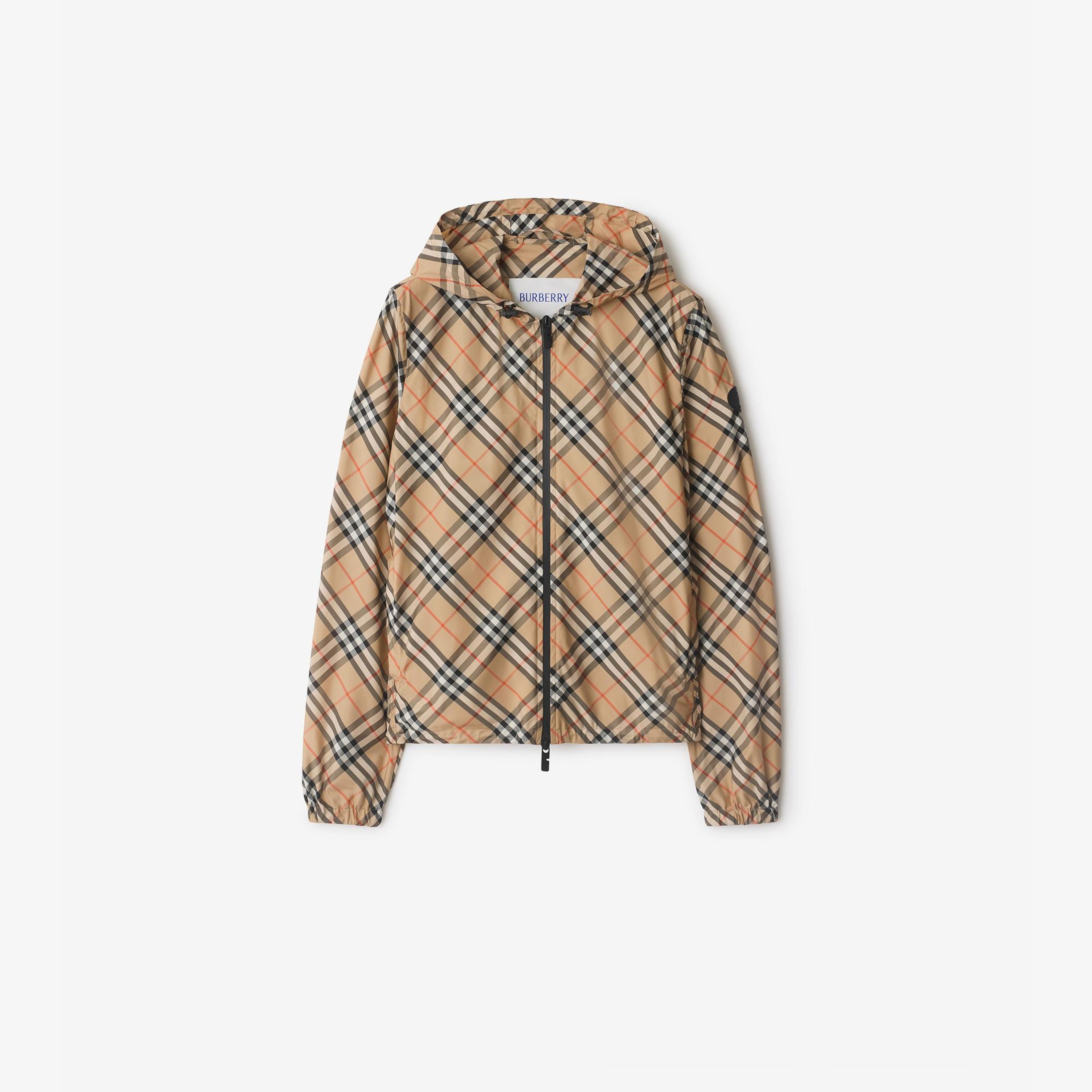 Burberry Check Hooded Kadın Bej Mont
