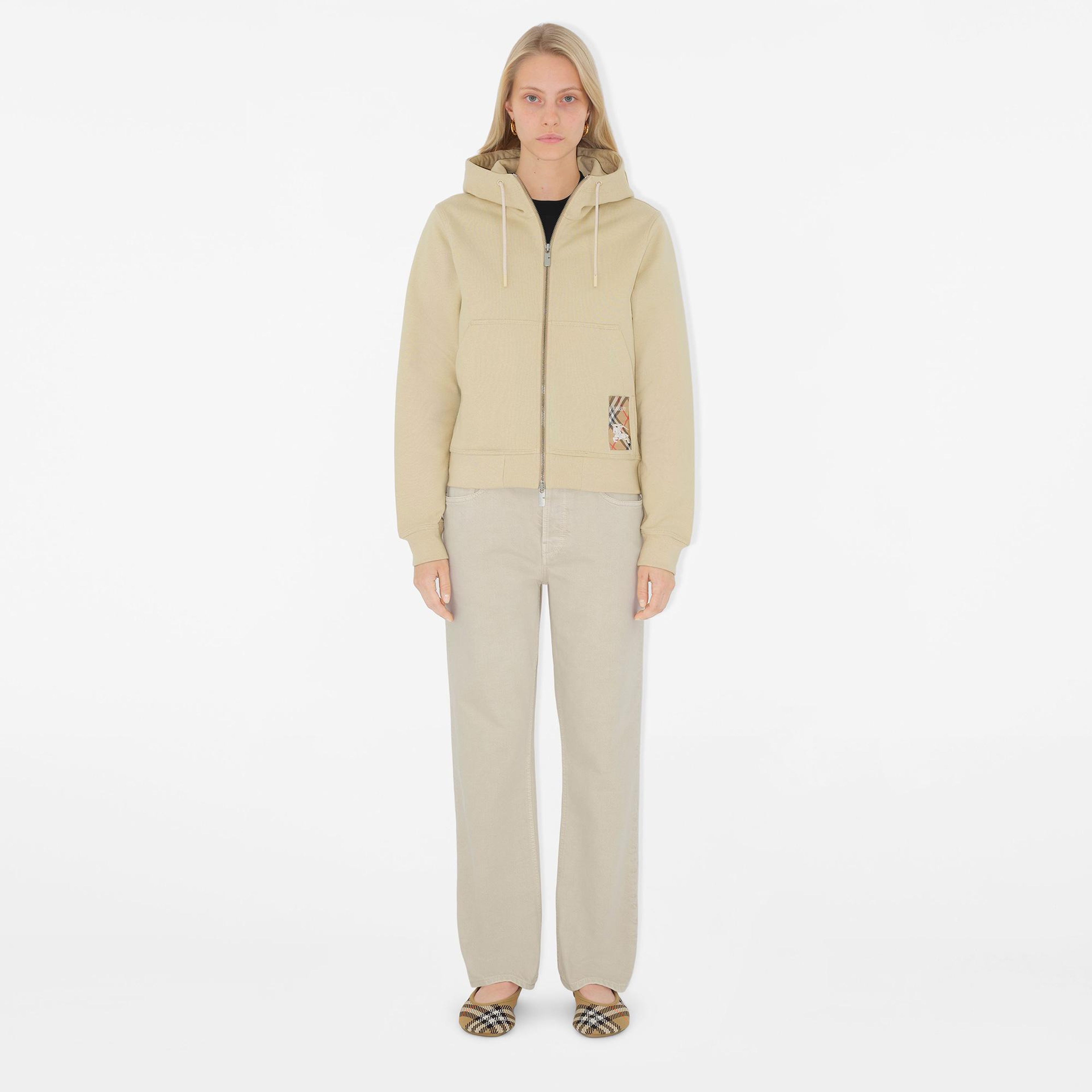 Burberry For Label Cotton Zip Kadın Krem Hoodie