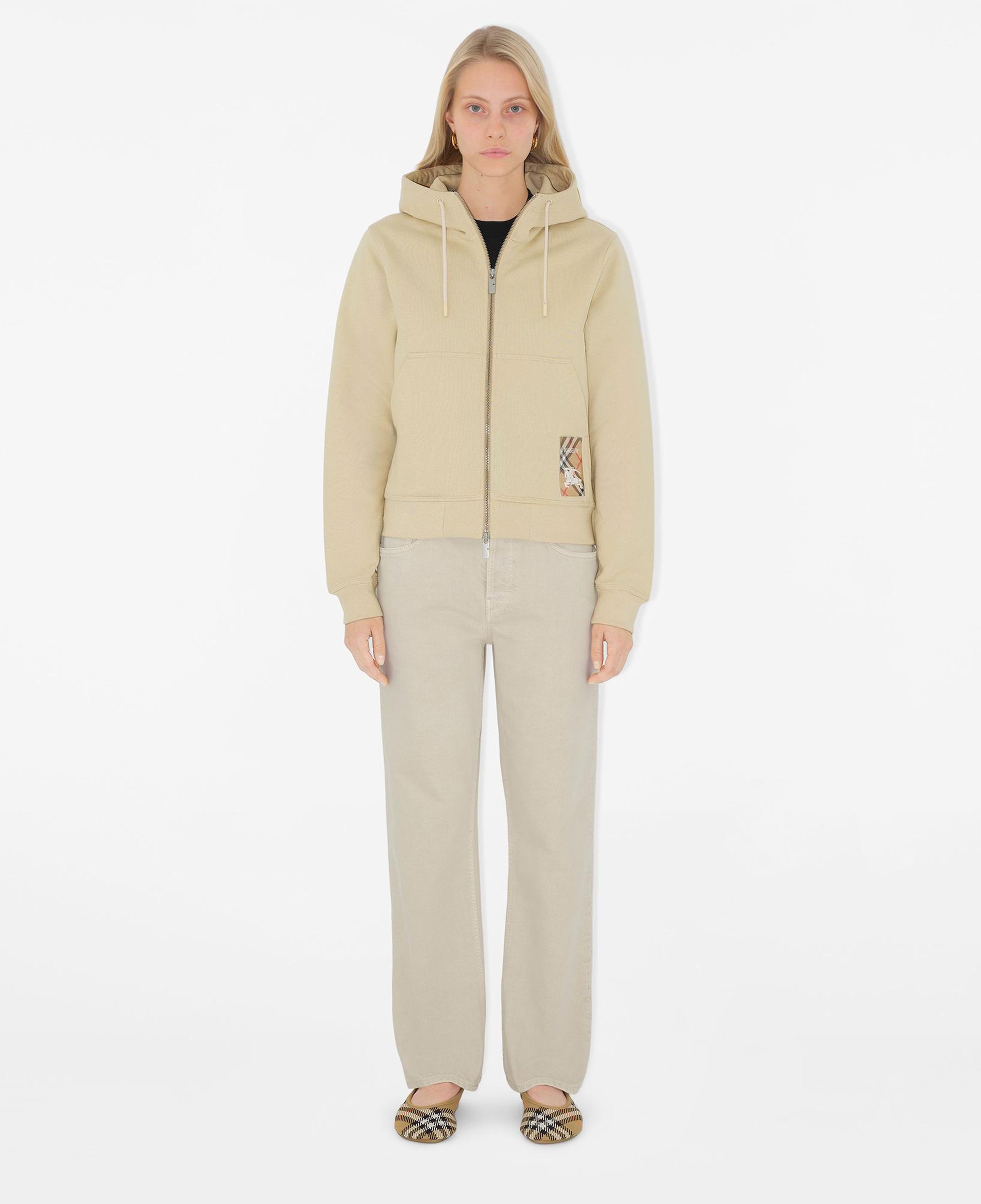 Burberry For Label Cotton Zip Kadın Krem Hoodie