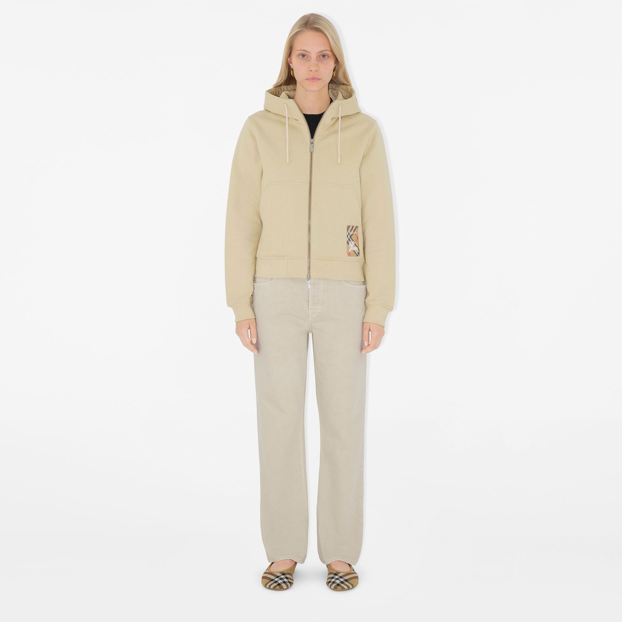 Burberry For Label Cotton Zip Kadın Krem Hoodie