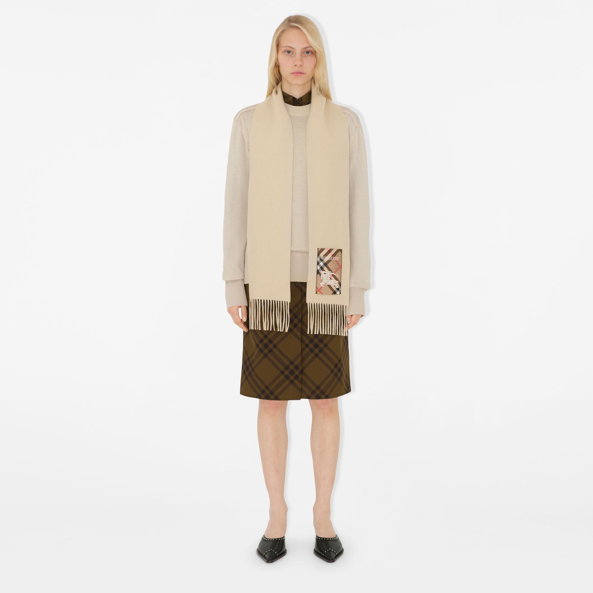 Burberry Solid Scf Label Cashmere Kadın Krem Atkı