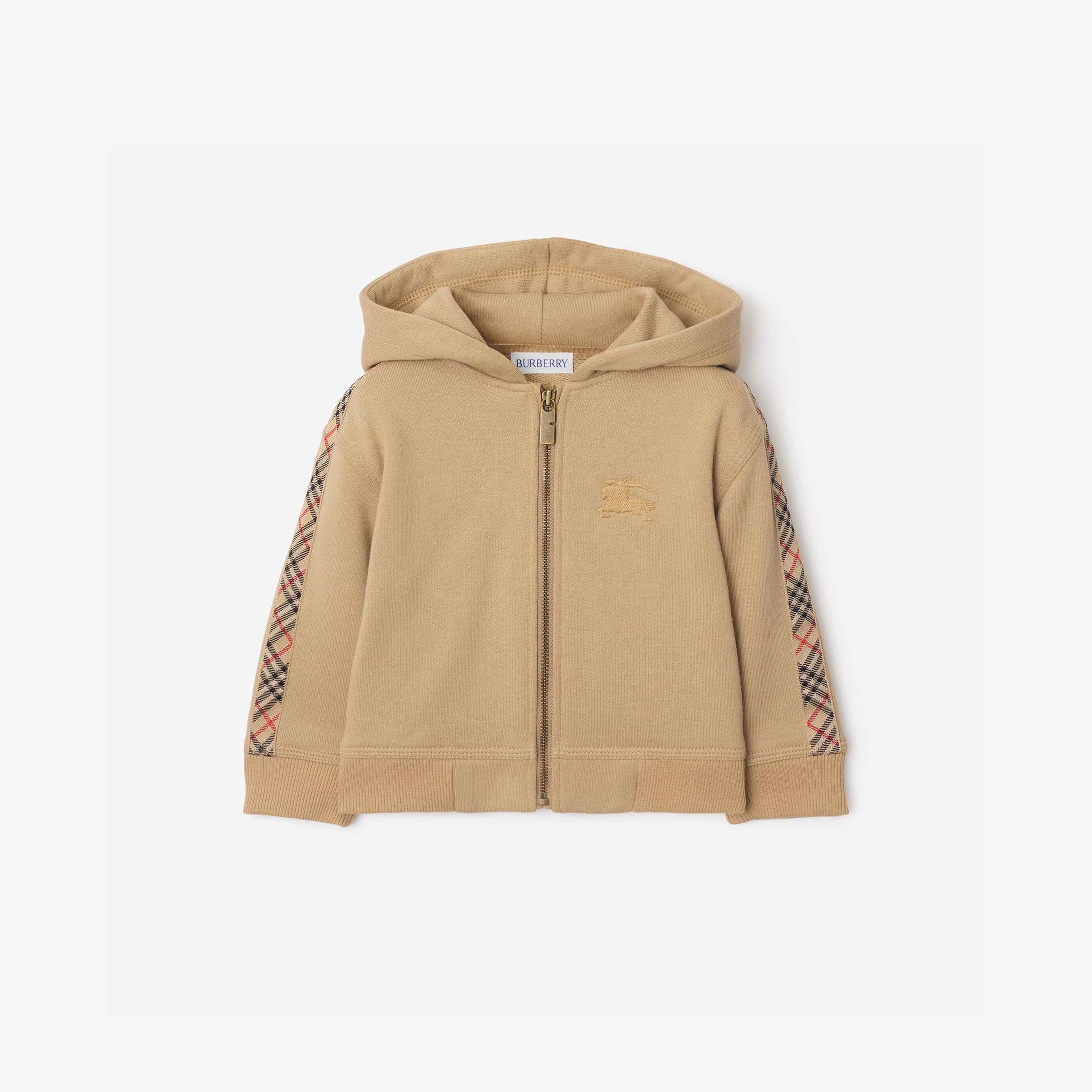 Burberry Clyde Check Trim Cotton Çocuk Bej Sweatshirt