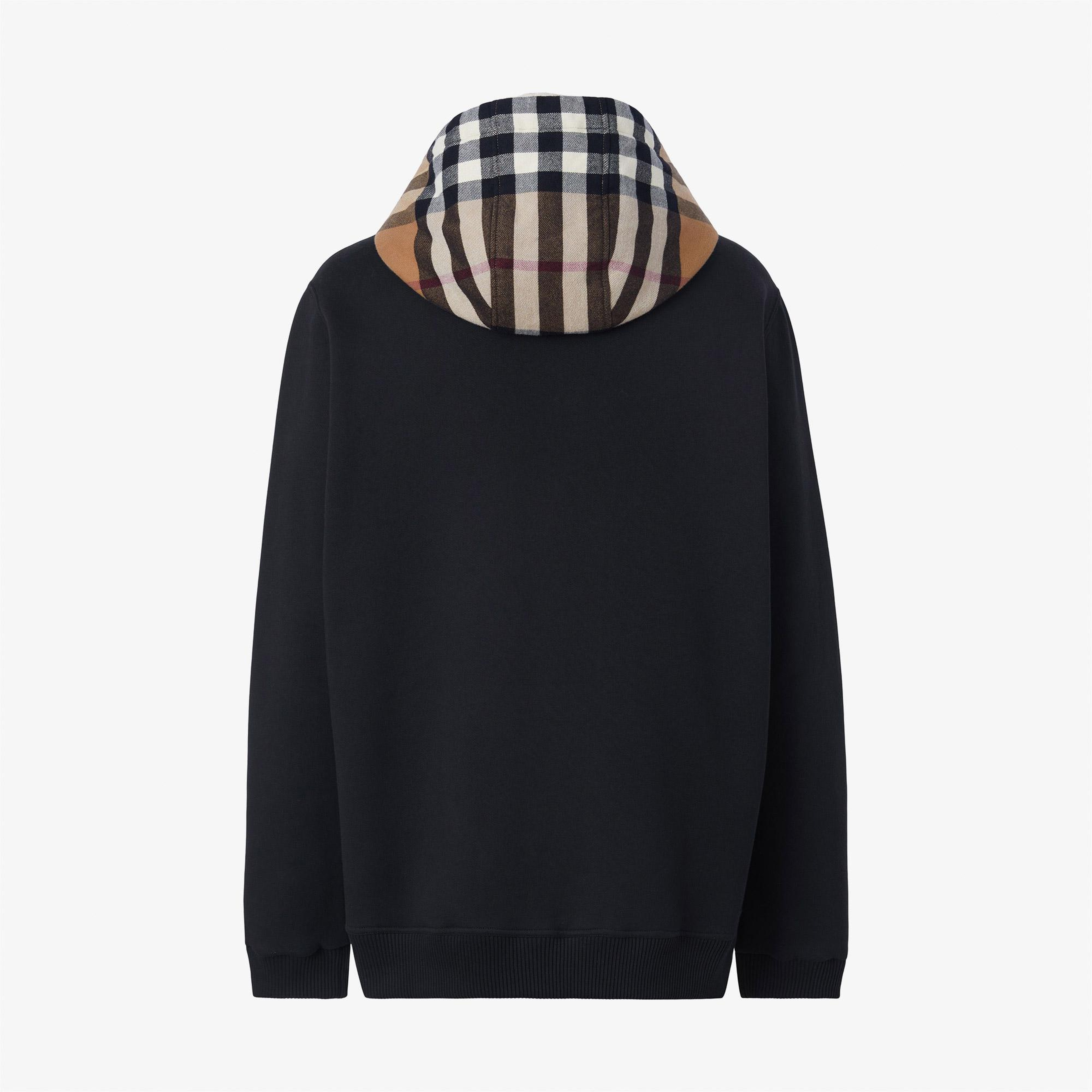 Burberry Check Hood Pamuklu Zip Erkek Siyah Sweatshirt
