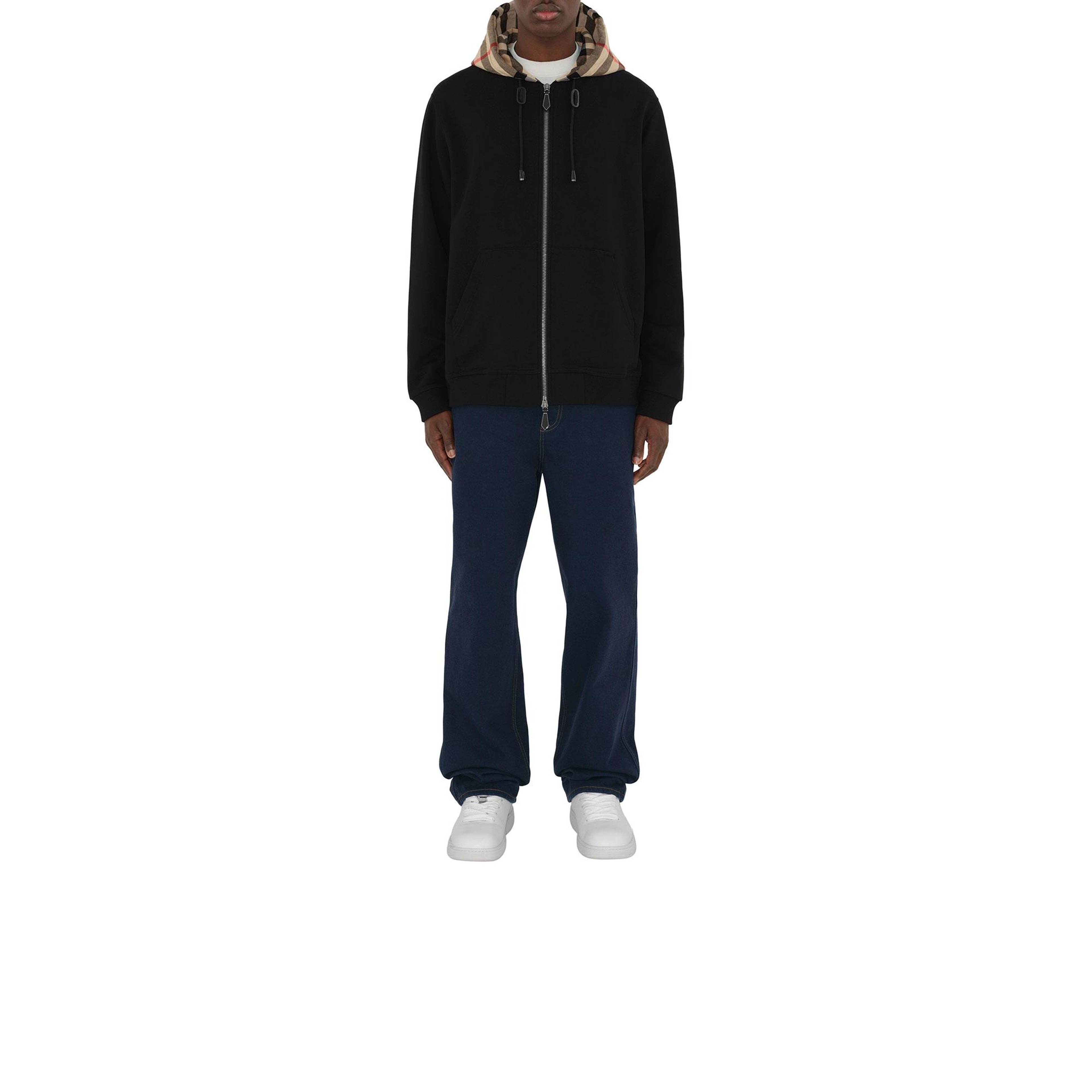 Burberry Check Hood Pamuklu Zip Erkek Siyah Sweatshirt