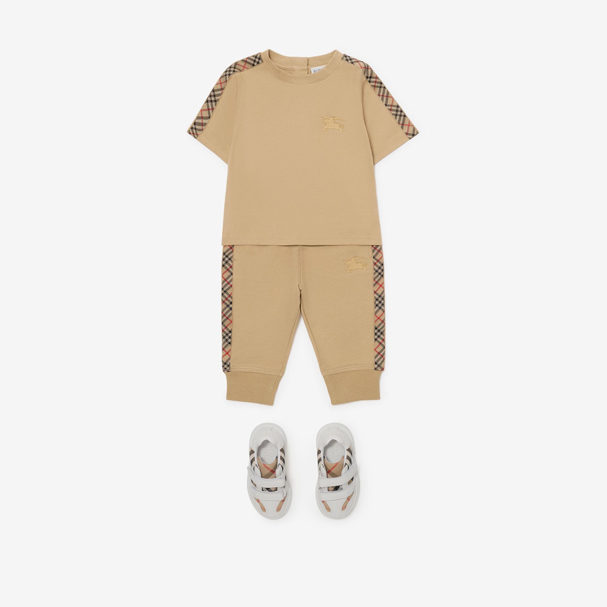 Burberry Cedar Check Trim Cotton Çocuk Bej T-Shirt