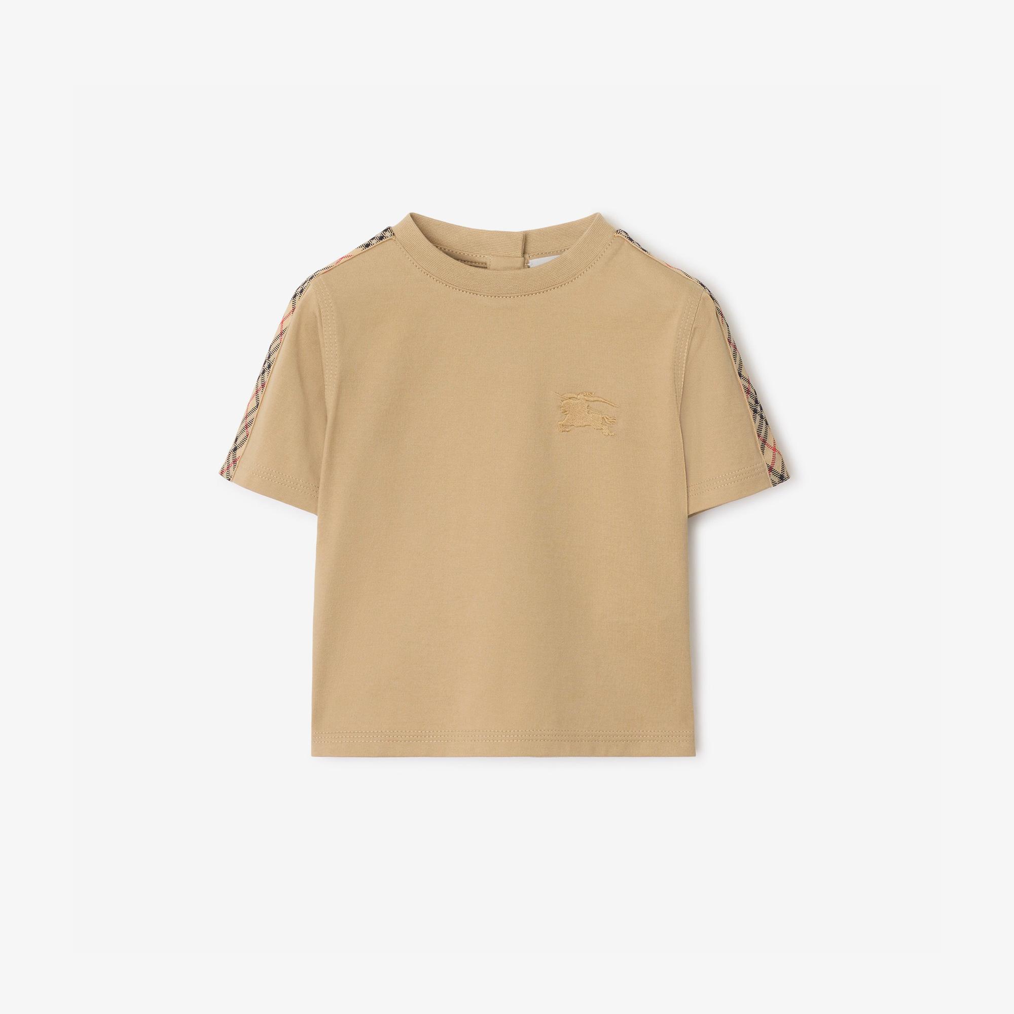 Burberry Cedar Check Trim Cotton Çocuk Bej T-Shirt