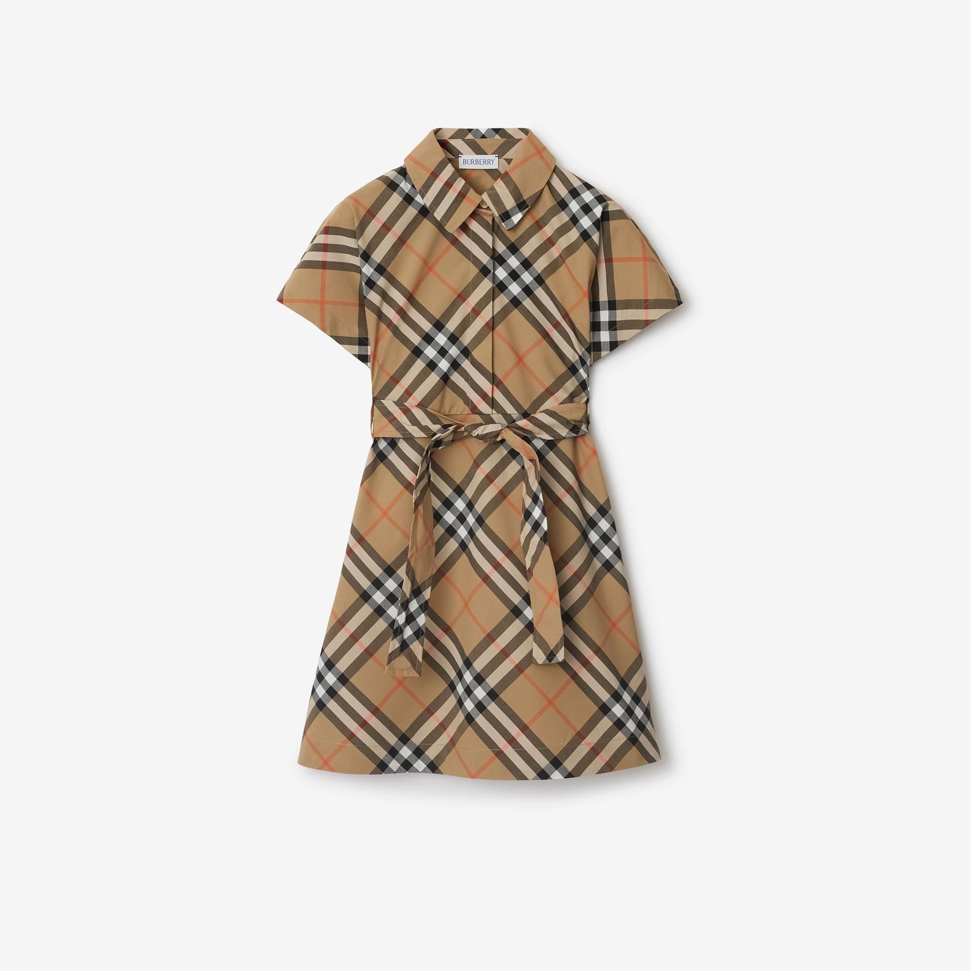 Burberry Check Pamuklu Çocuk Bej Elbise