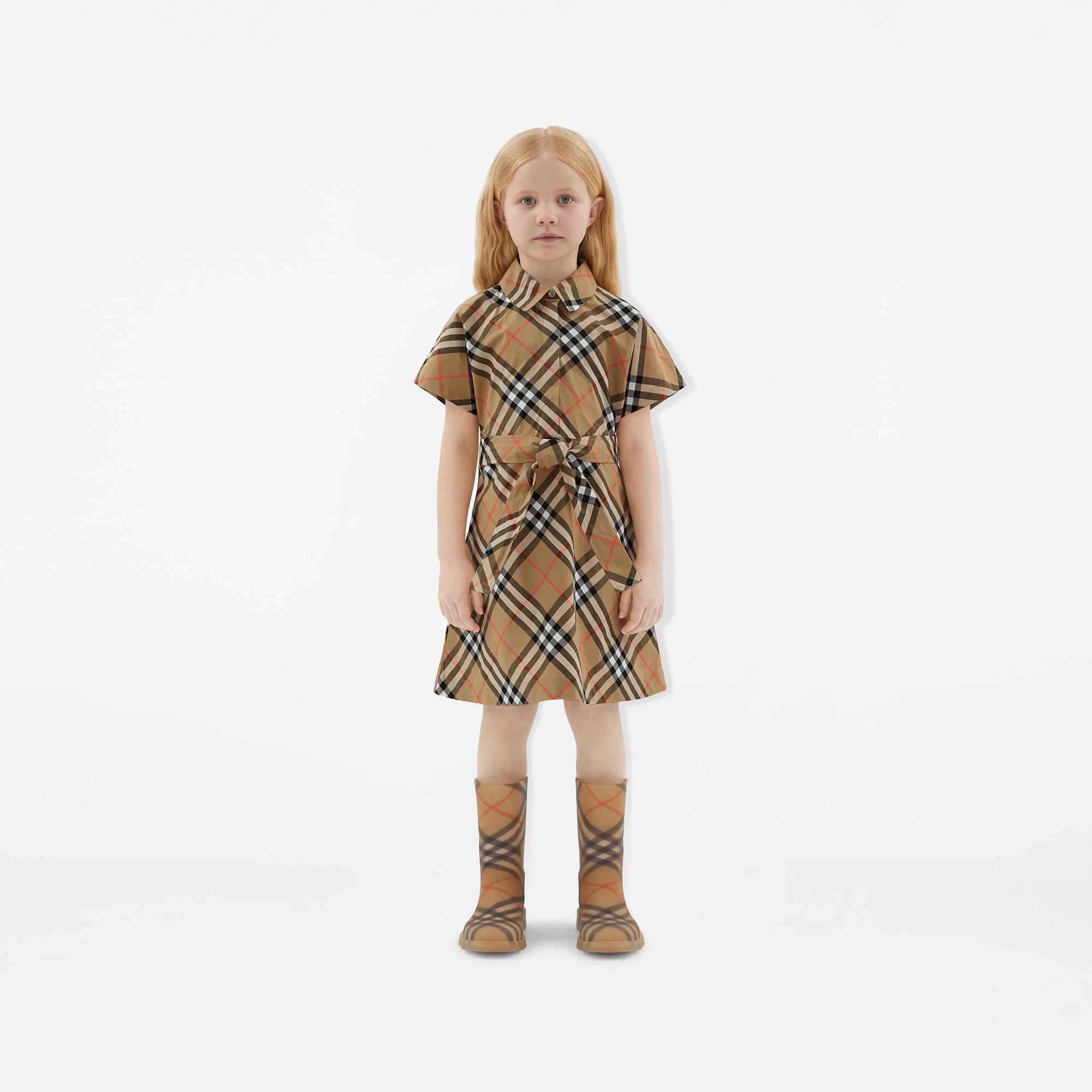 Burberry Check Pamuklu Çocuk Bej Elbise