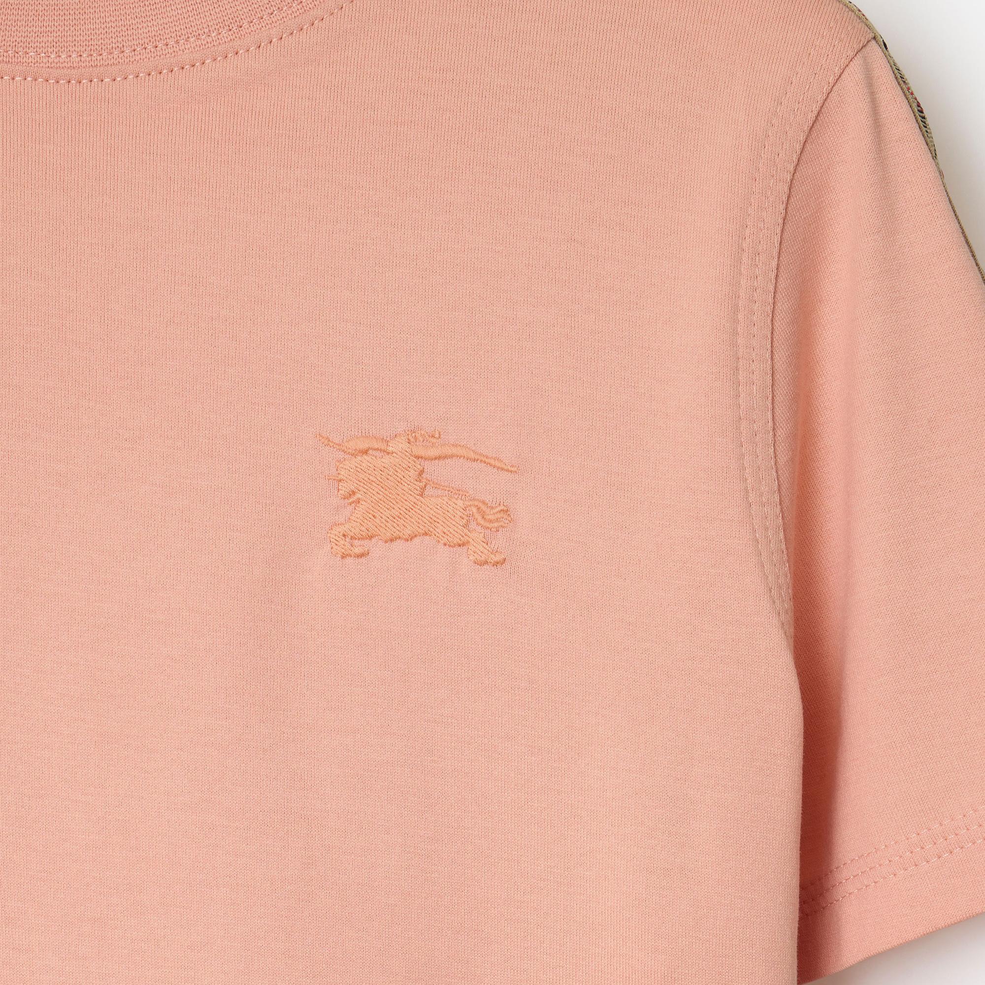 Burberry Cedar Tape Check Trim Cotton Çocuk Pembe T-Shirt