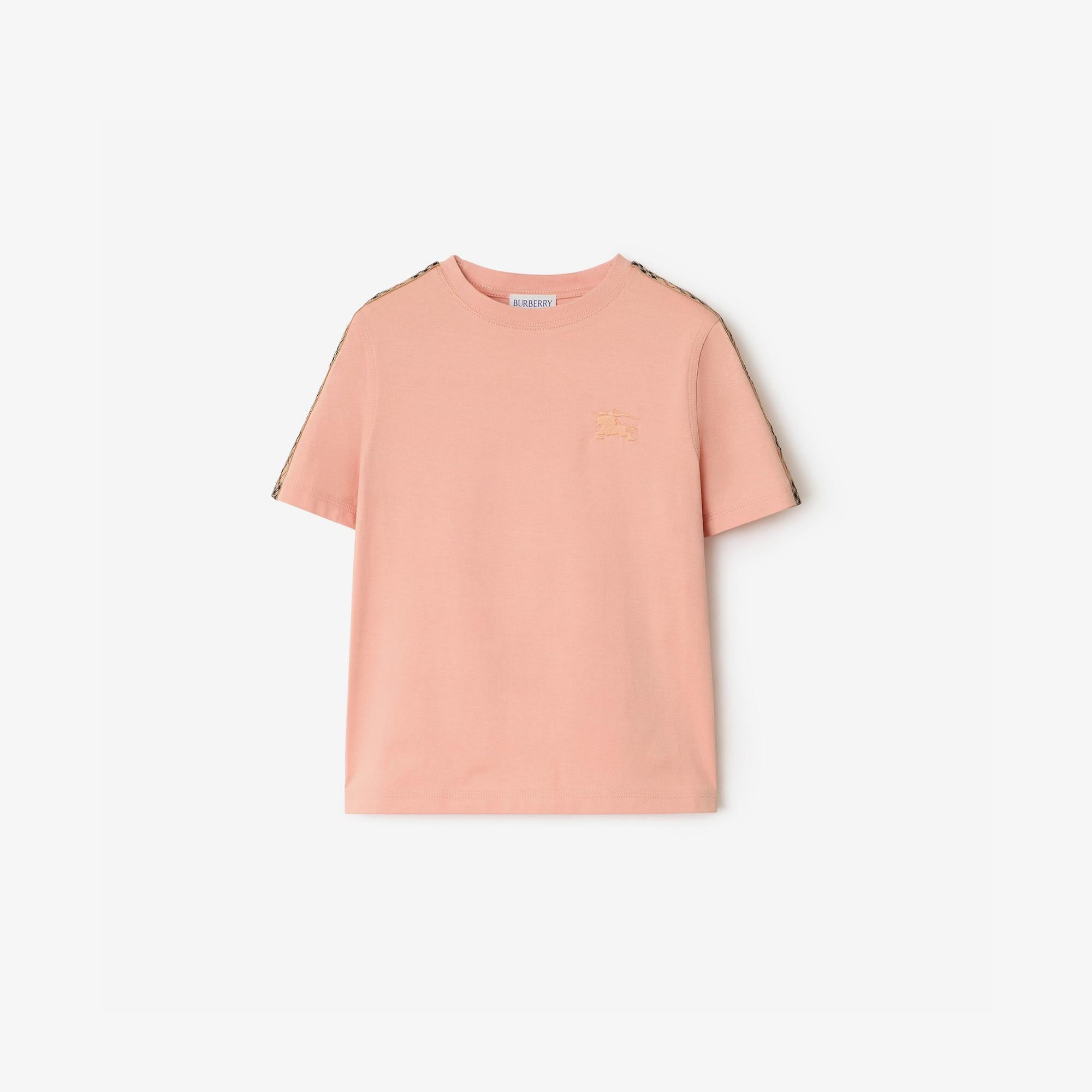 Burberry Cedar Tape Check Trim Cotton Çocuk Pembe T-Shirt