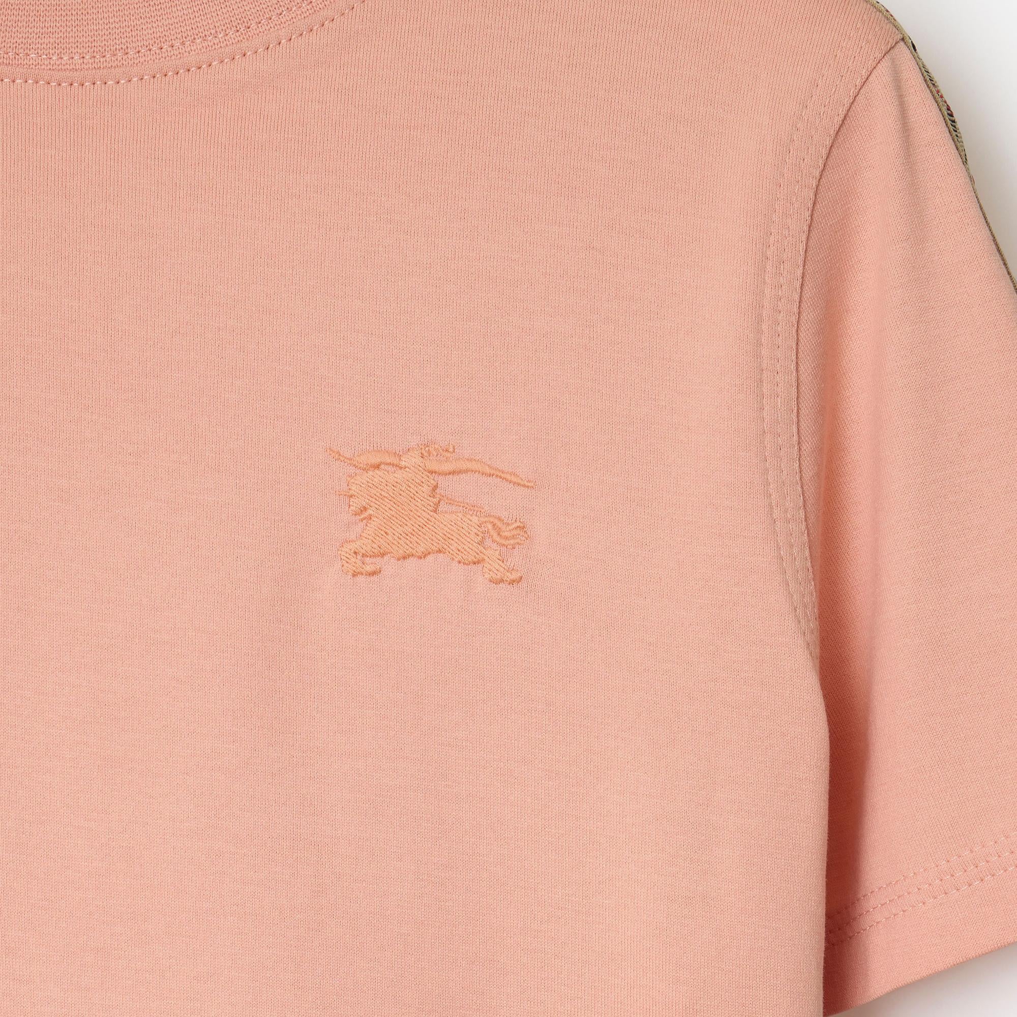 Burberry Cedar Tape Check Trim Cotton Çocuk Pembe T-Shirt