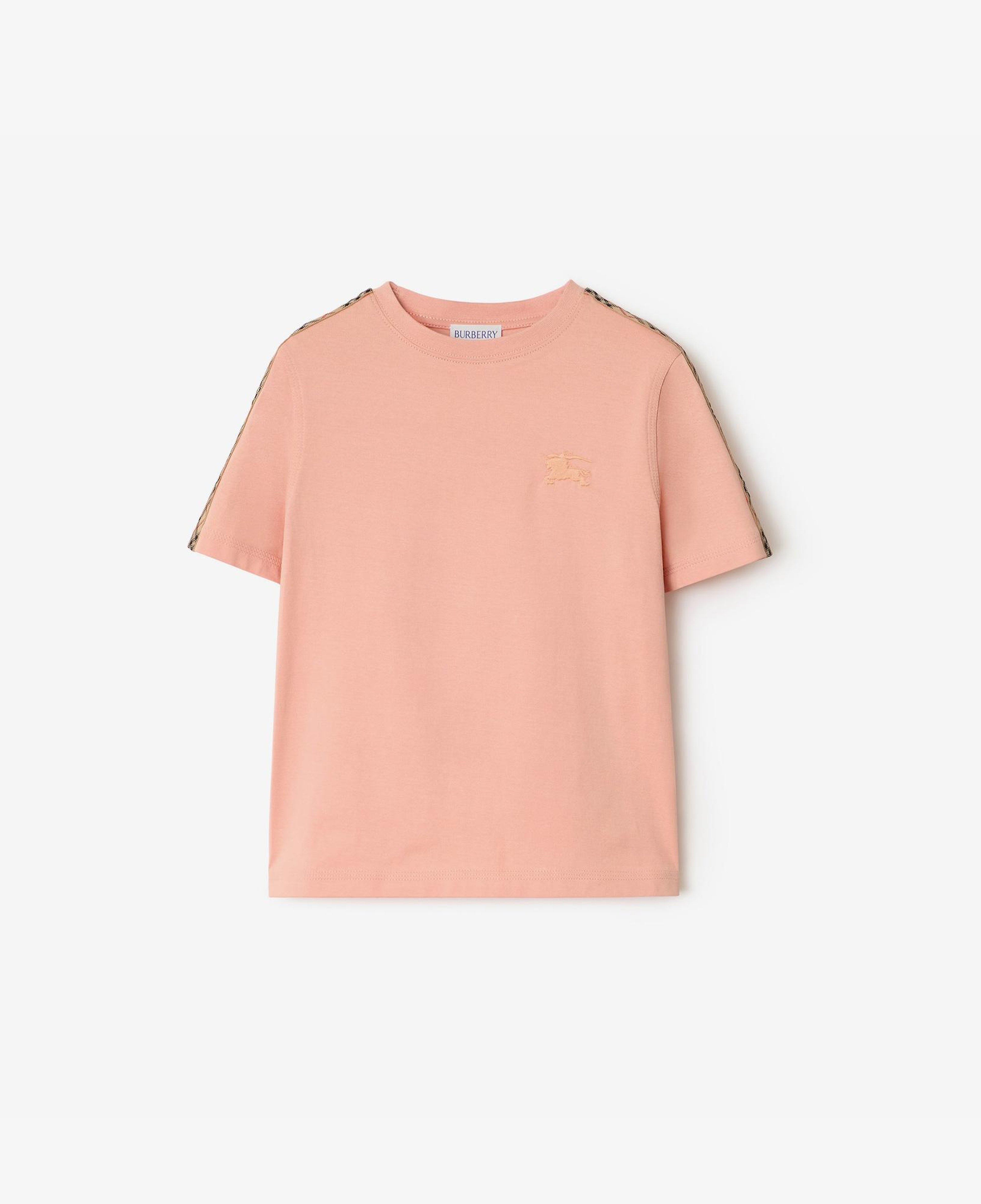 Burberry Cedar Tape Check Trim Cotton Çocuk Pembe T-Shirt