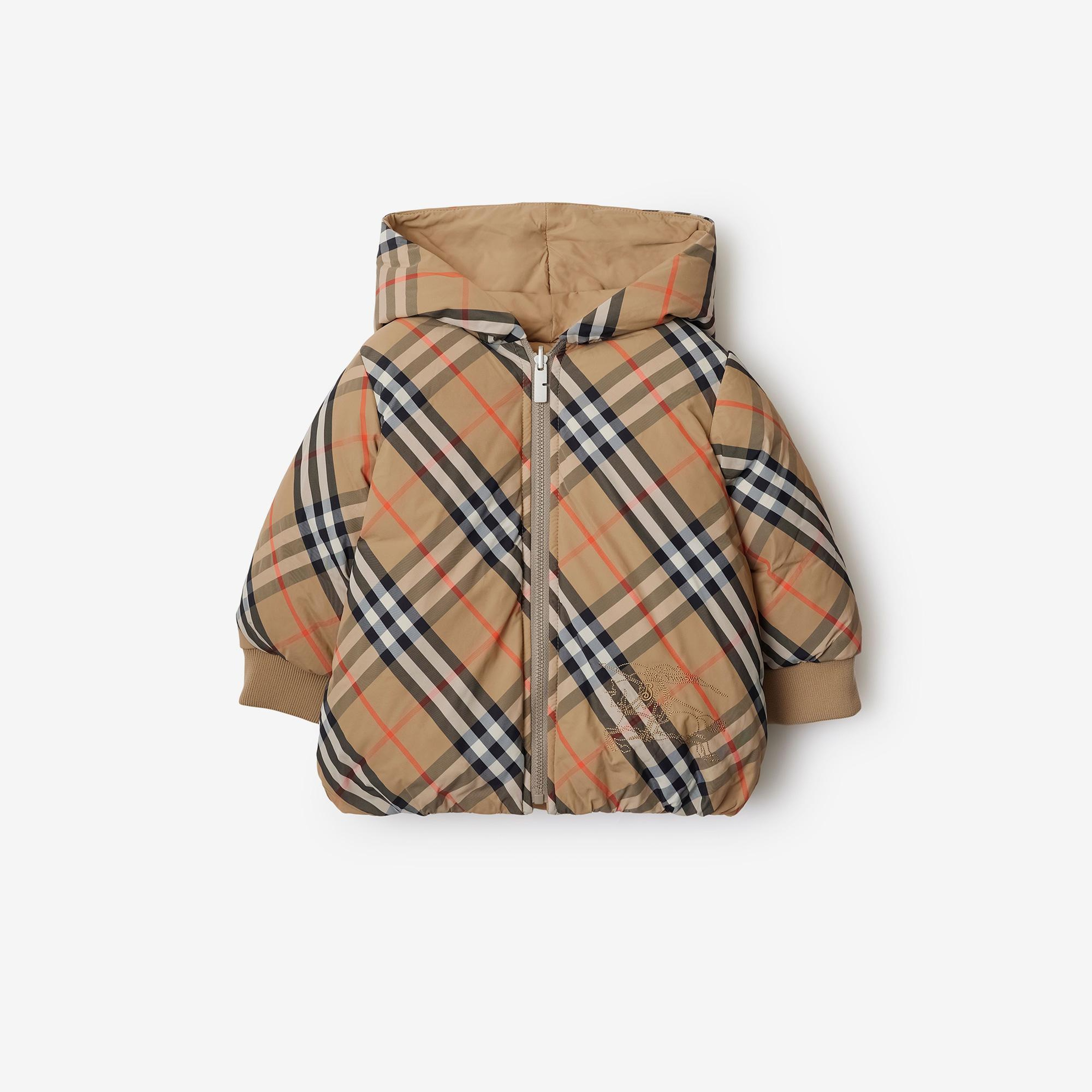 Burberry Reversible Check Nylon Puffer Çocuk Bej Mont
