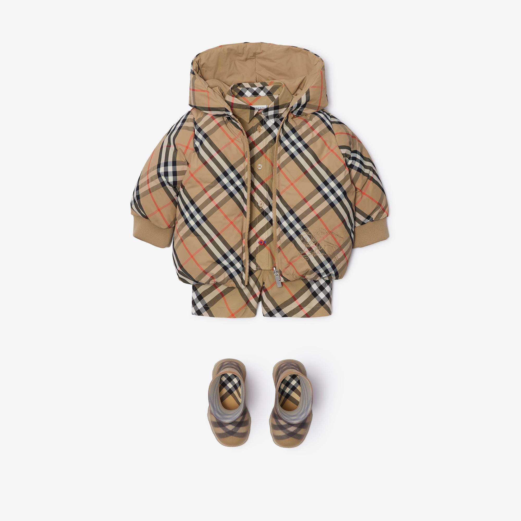 Burberry Reversible Check Nylon Puffer Çocuk Bej Mont