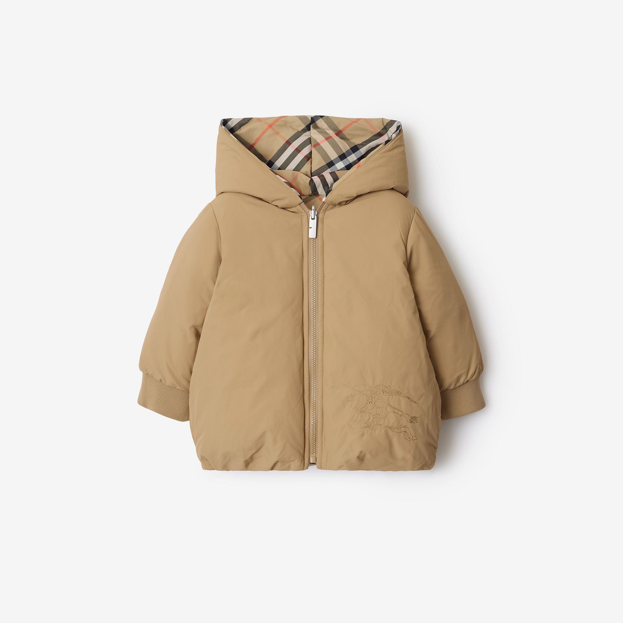 Burberry Reversible Check Nylon Puffer Çocuk Bej Mont