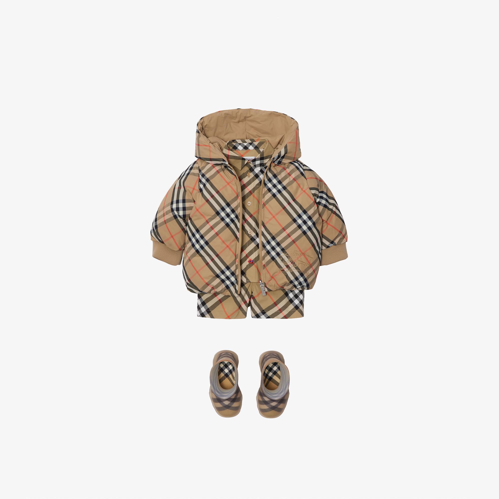 Burberry Reversible Check Nylon Puffer Çocuk Bej Mont