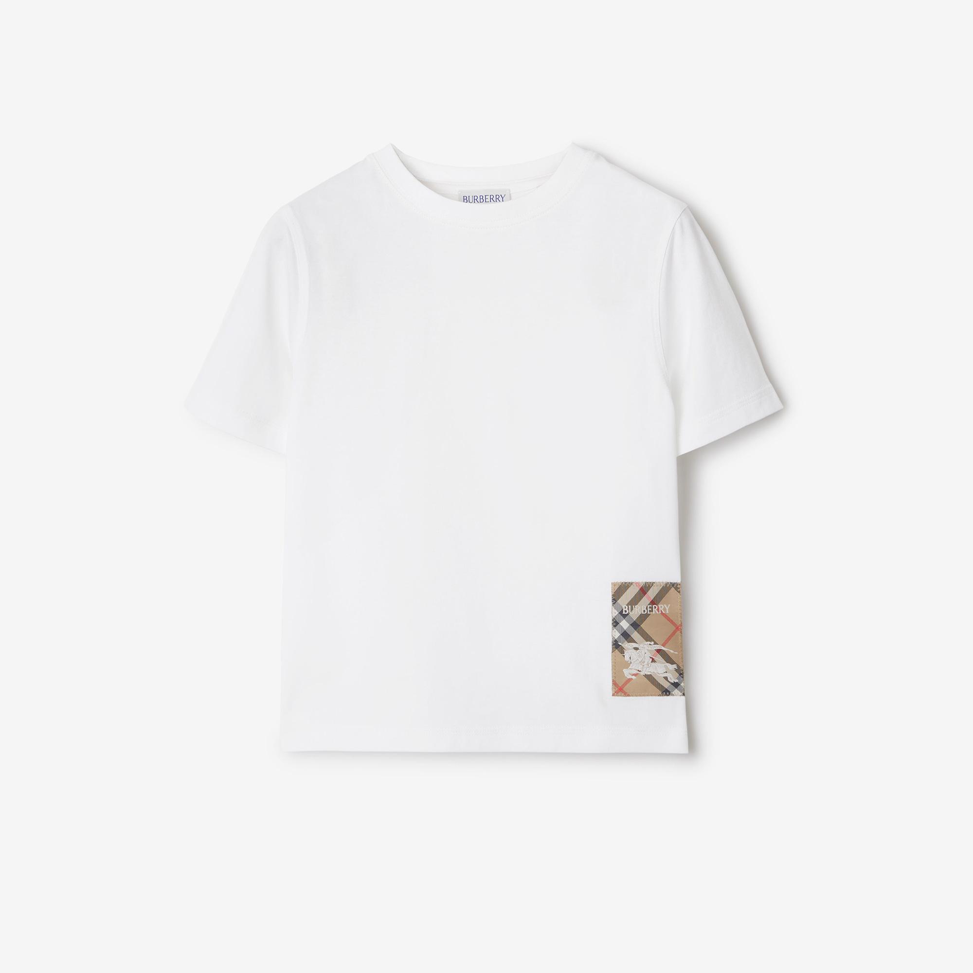 Burberry Cedar Check Label Cotton Çocuk Beyaz T-Shirt