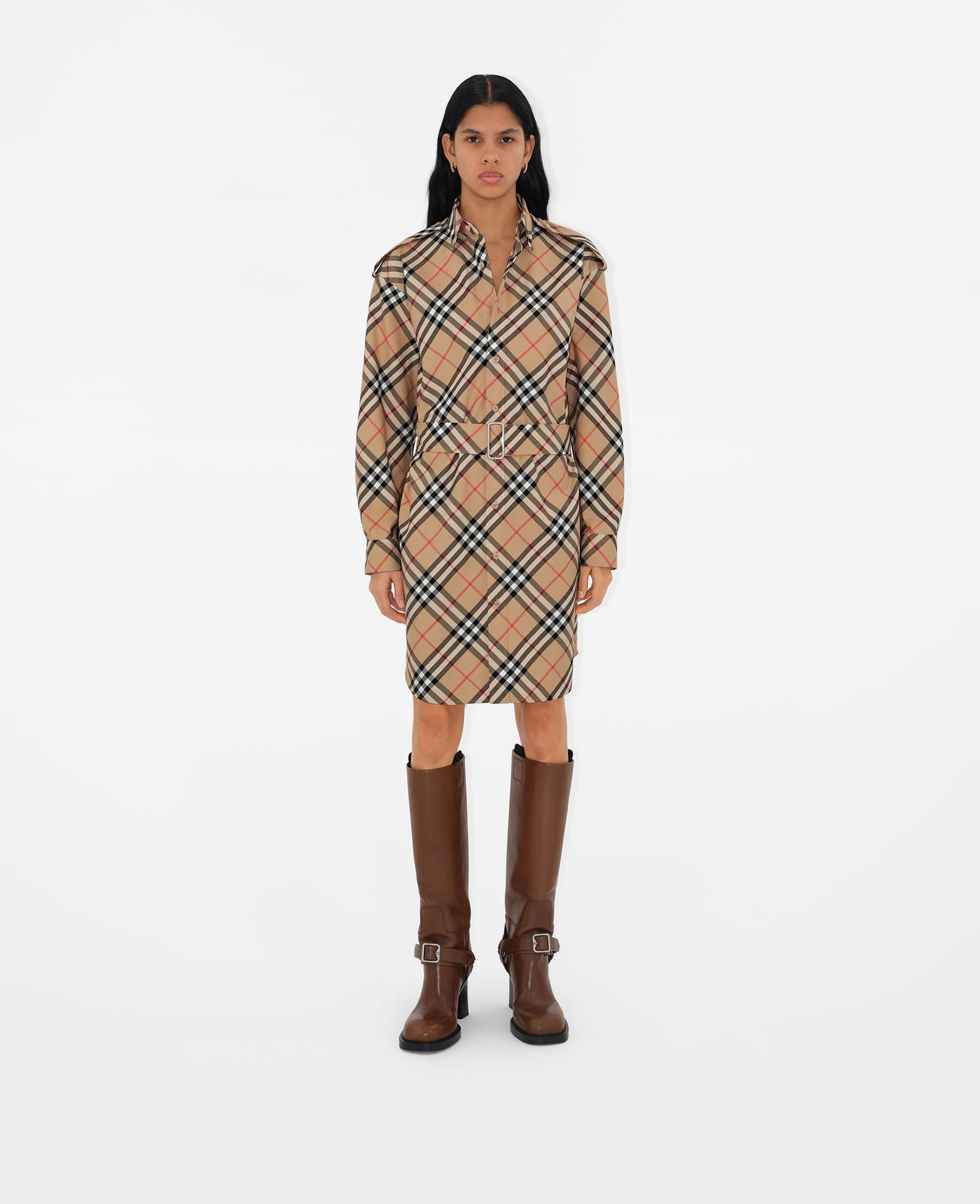 Burberry Check Pamuklu Kadın Bej Elbise