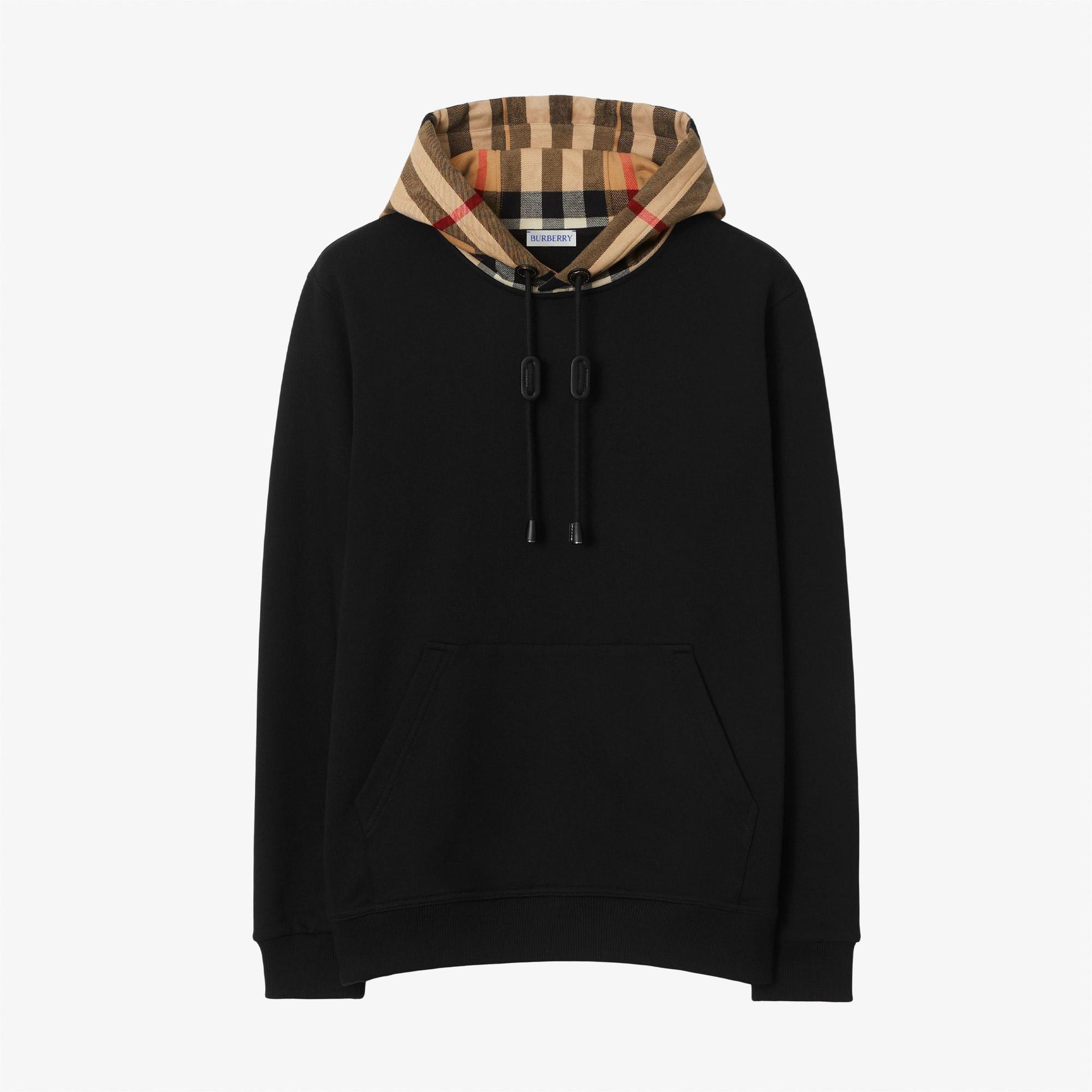 Burberry Check Hood Pamuklu Erkek Siyah Sweatshirt