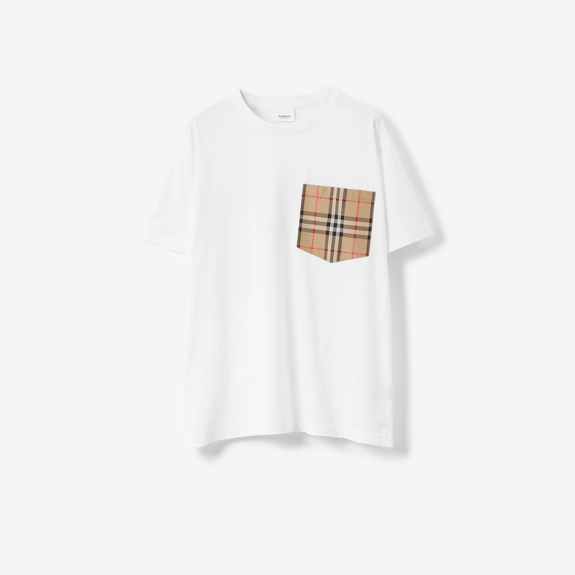 Burberry Check Pocket Pamuklu Kadın Beyaz T-Shirt