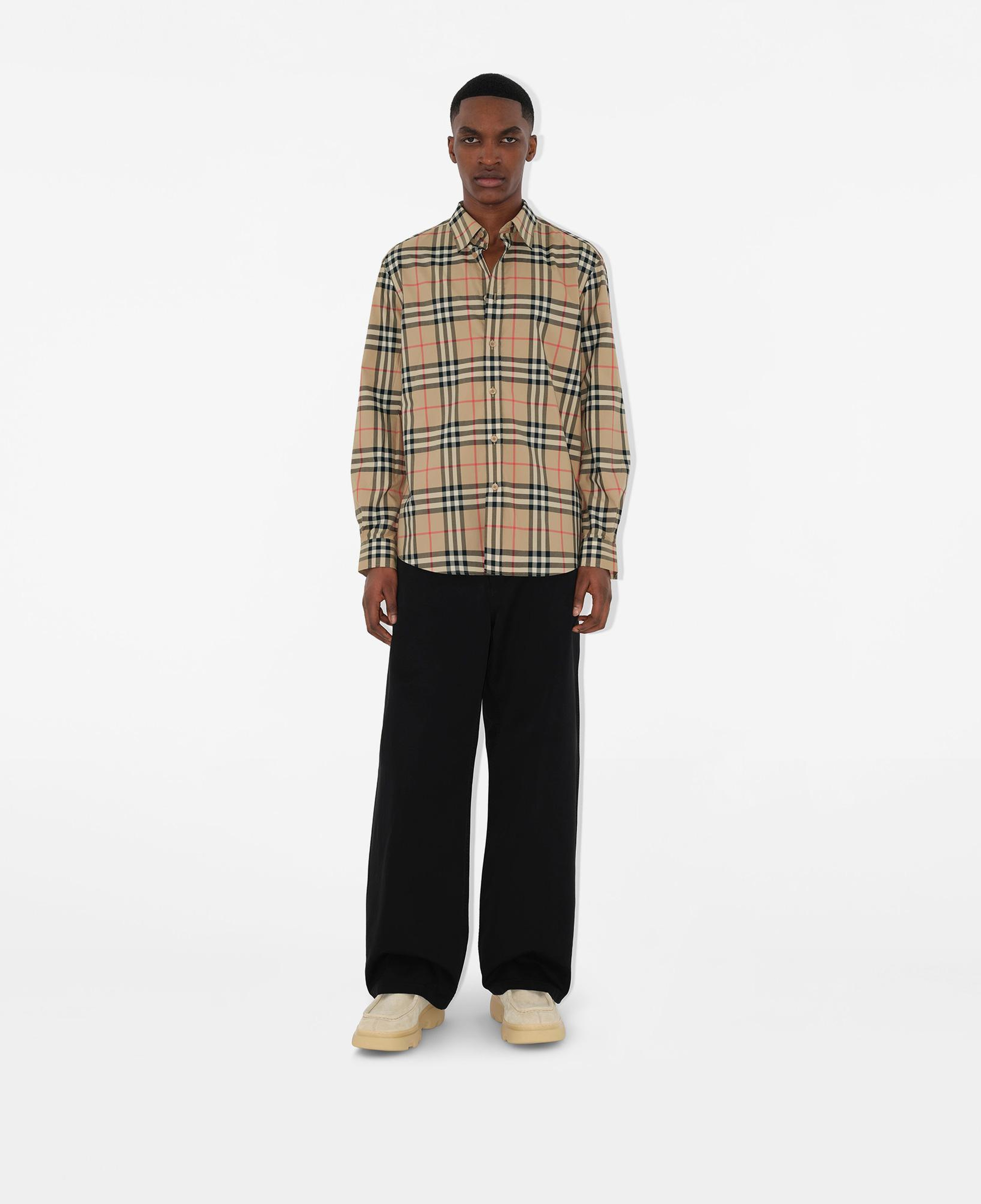 Burberry Check Pamuklu Erkek Bej Gömlek