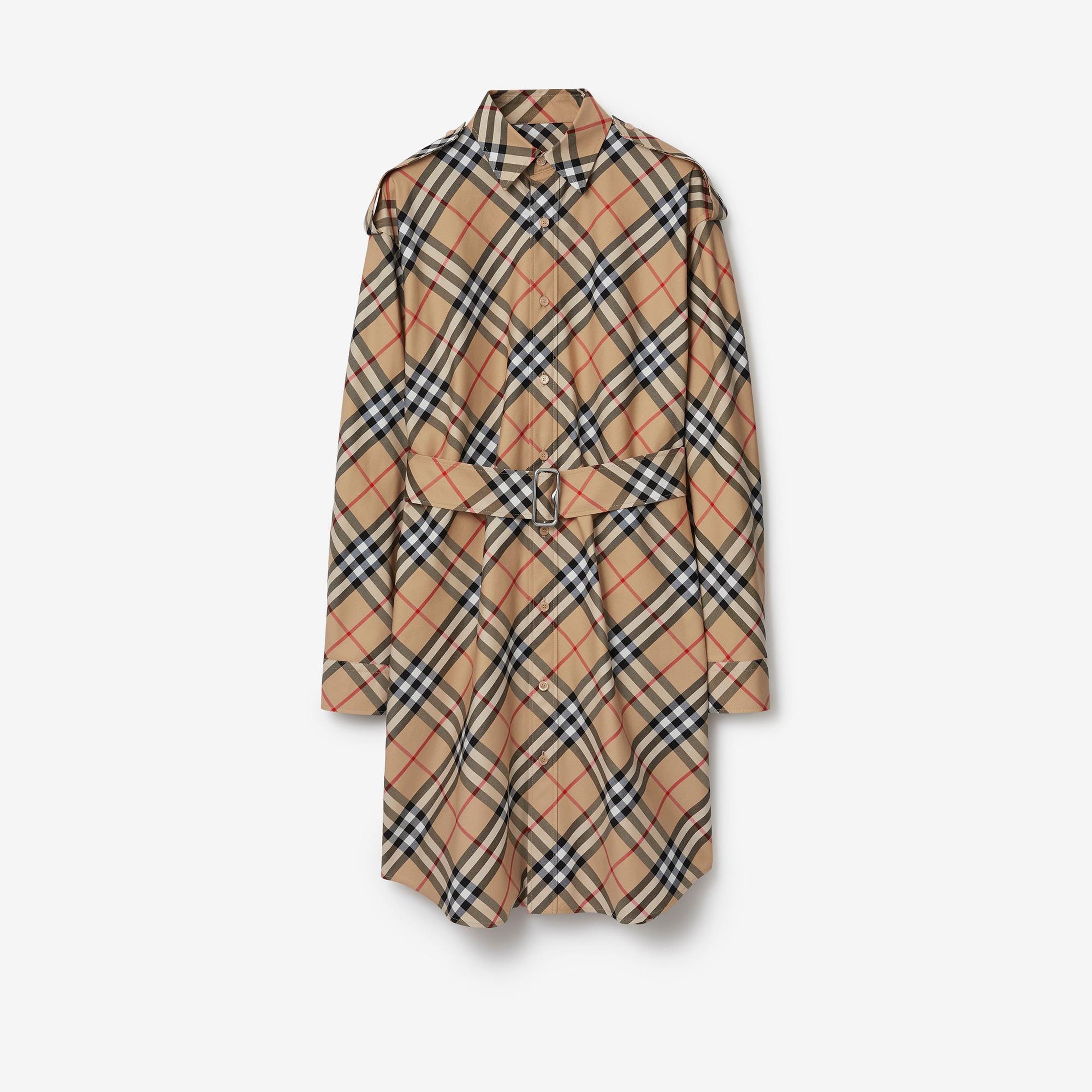 Burberry Check Pamuklu Kadın Bej Elbise