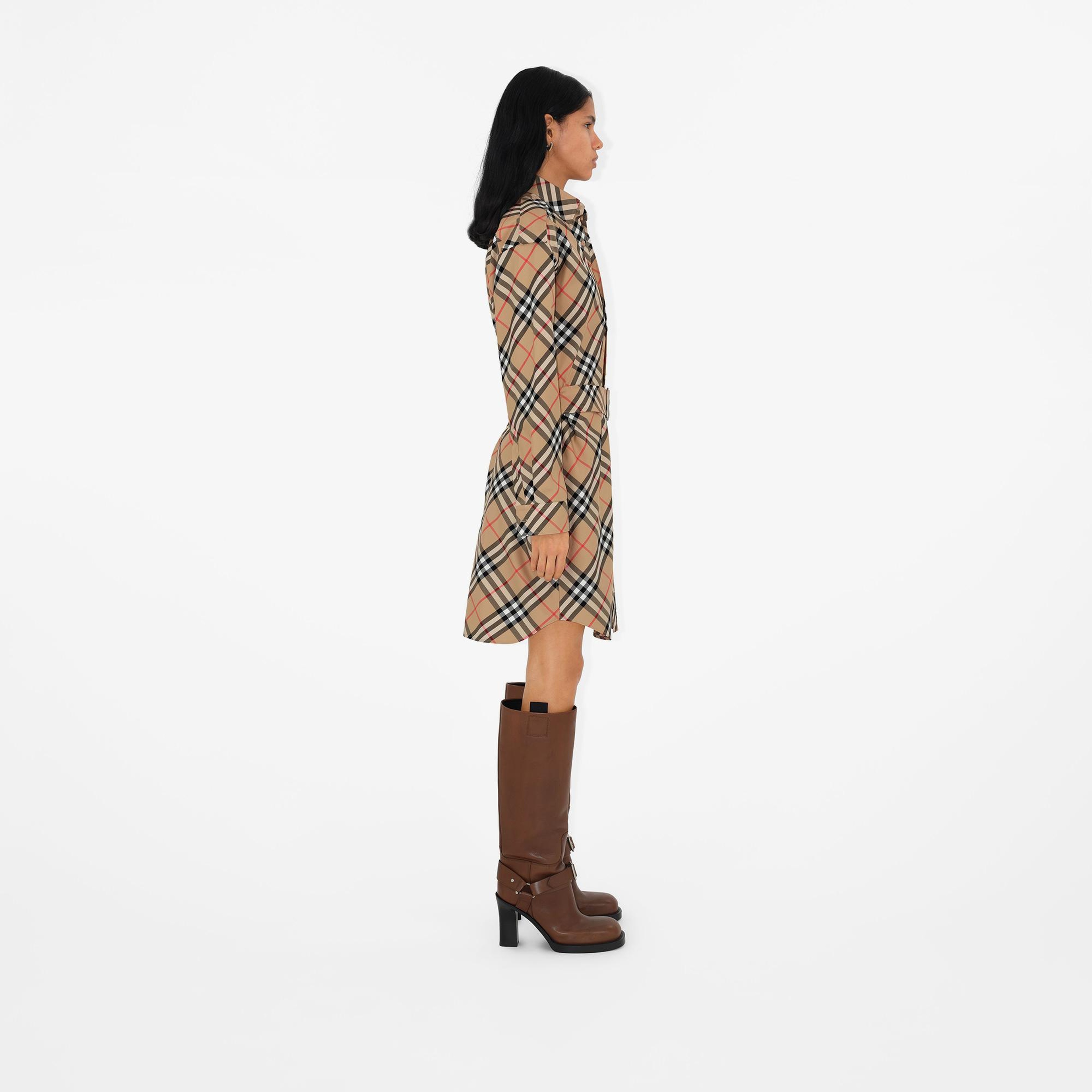 Burberry Check Pamuklu Kadın Bej Elbise