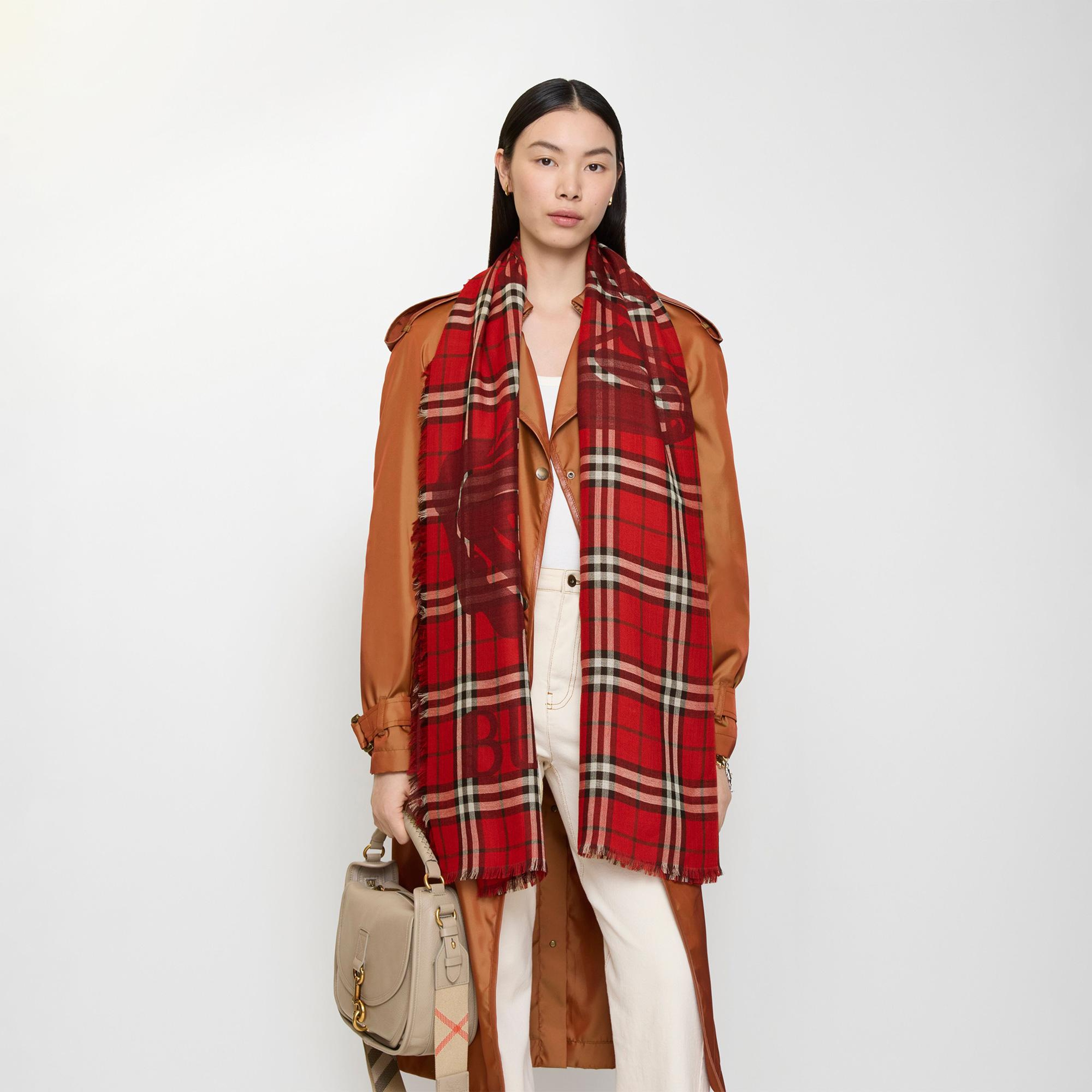 Burberry 200X70 Ekd Check Kadın Kırmızı Atkı