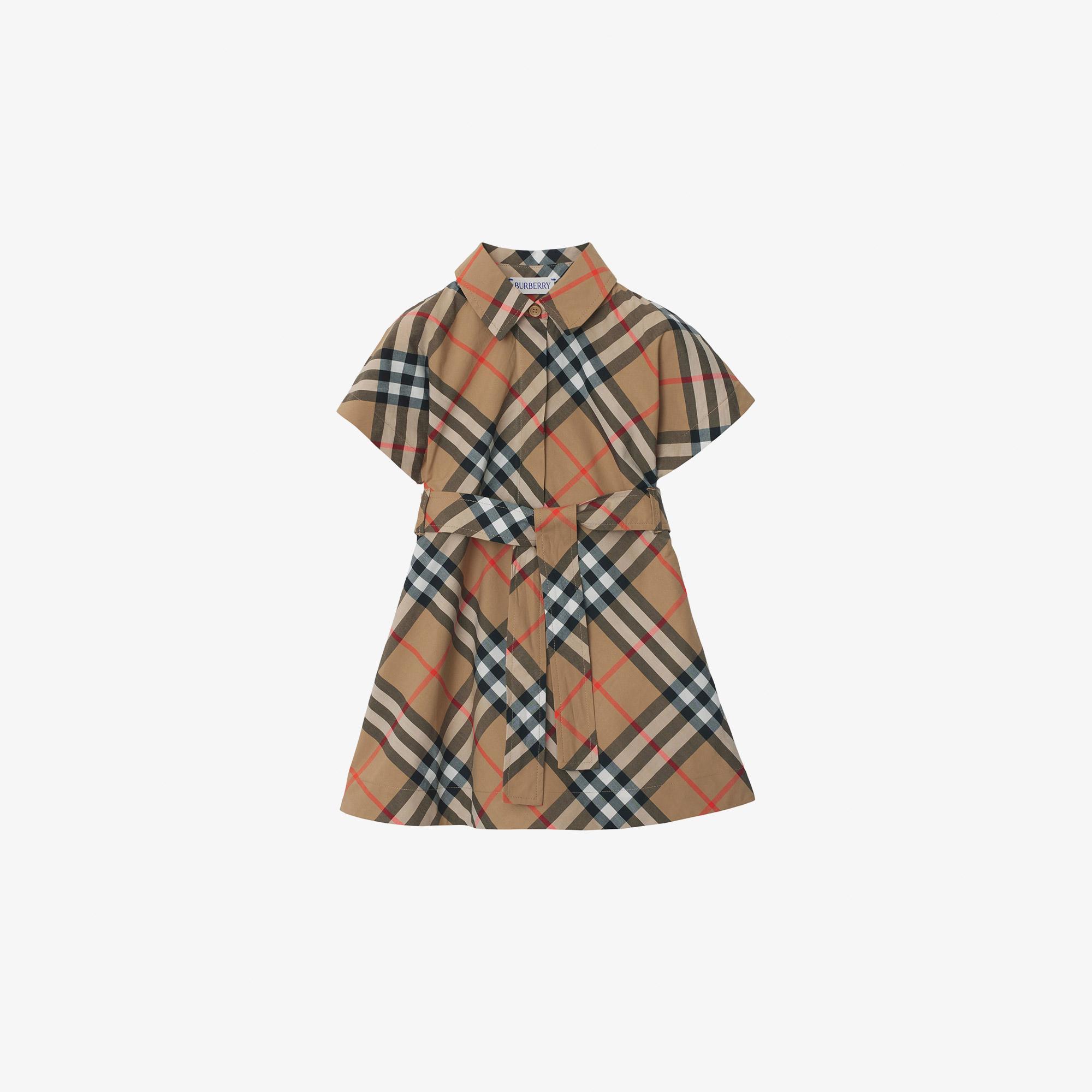 Burberry Check Pamuklu Çocuk Bej Elbise