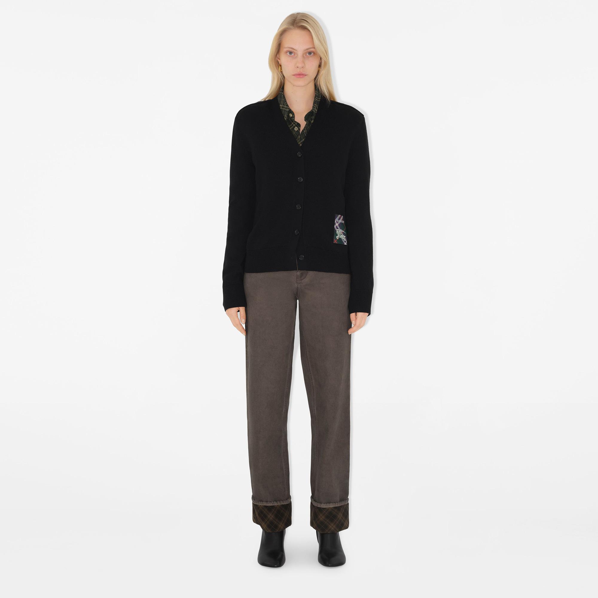 Burberry Smt Label Wool Cardigan Kadın Siyah Hırka