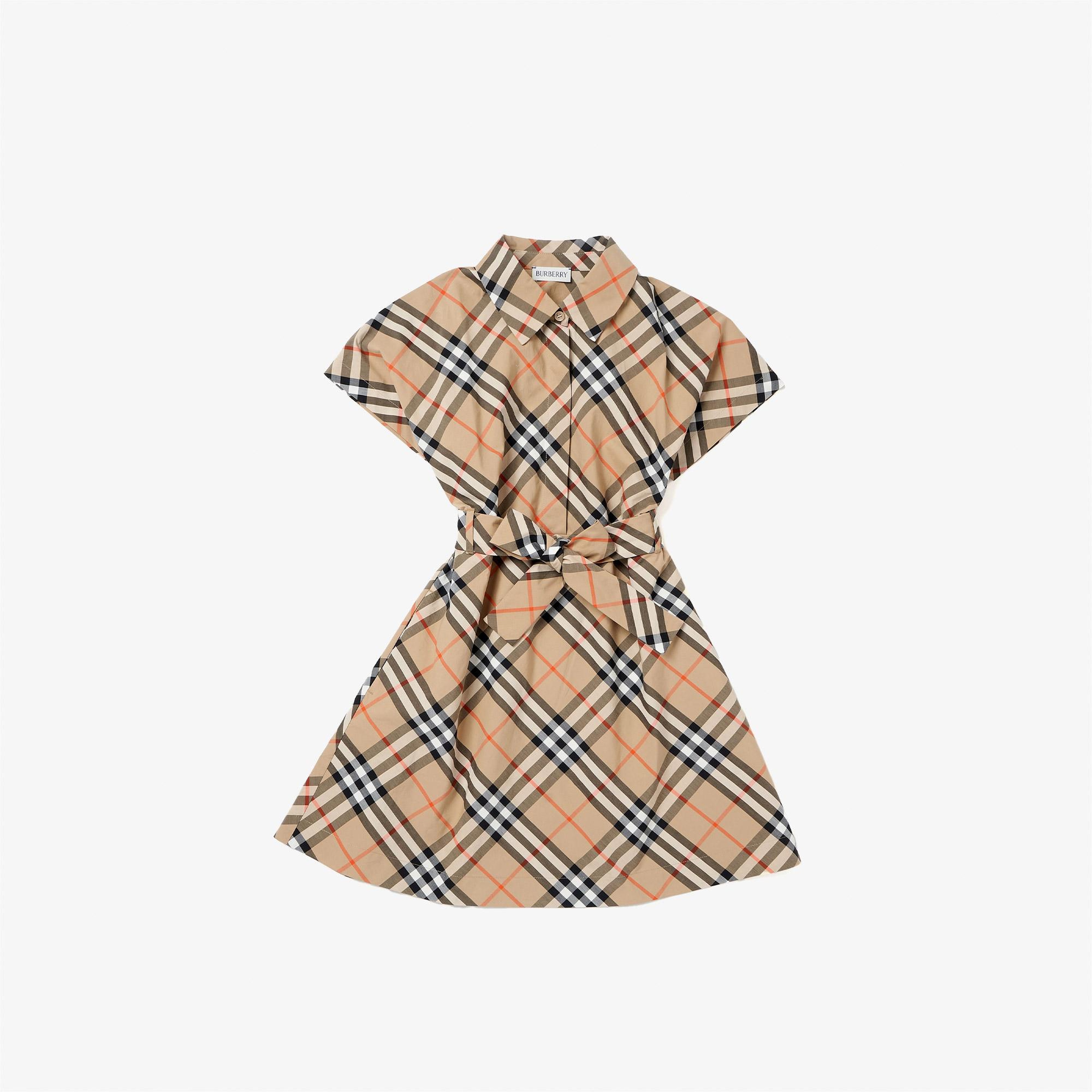 Burberry Check Pamuklu Çocuk Bej Elbise