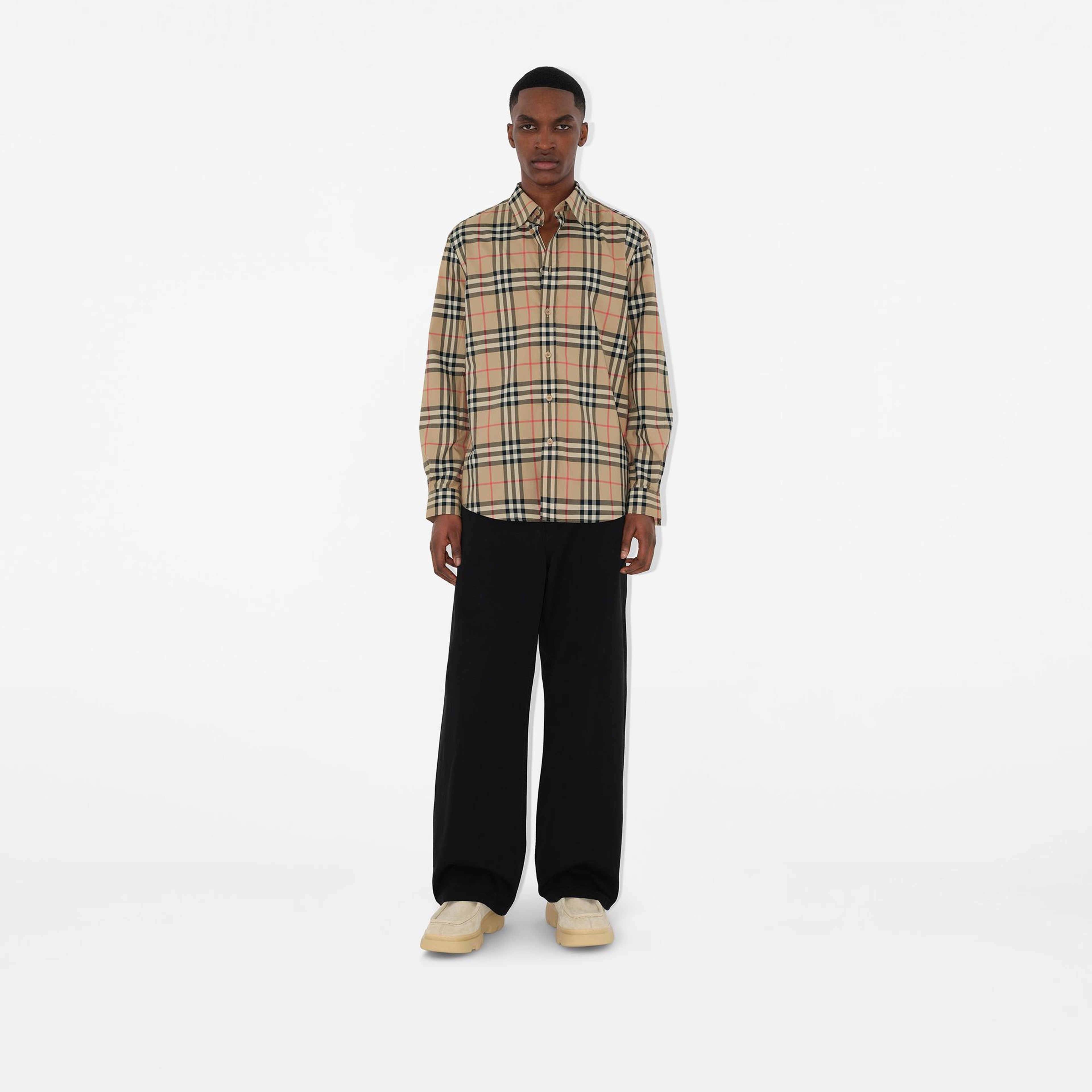 Burberry Check Pamuklu Erkek Bej Gömlek