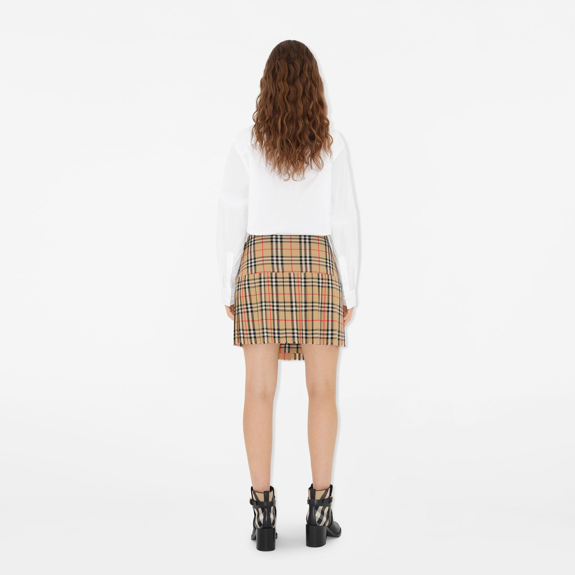 Burberry Pleated Check Yün Mini Kadın Bej Etek