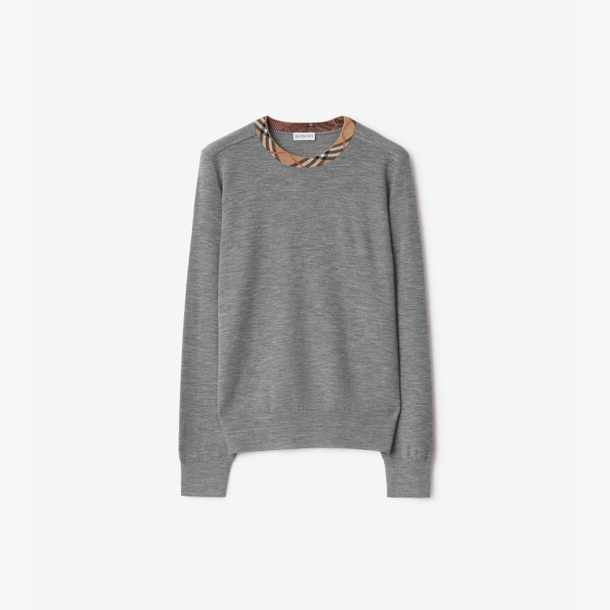 Burberry Check Trim Wool Kadın Gri Triko