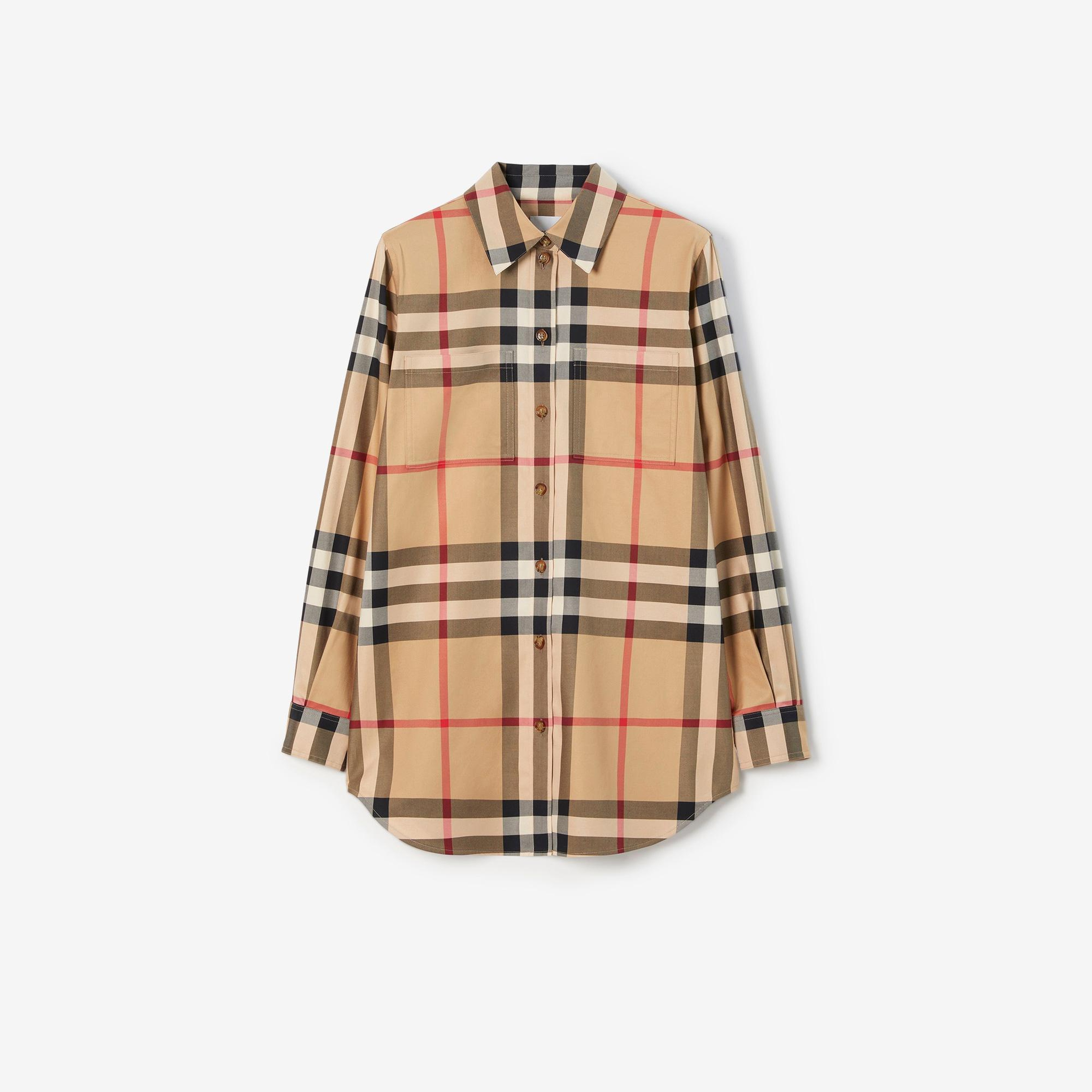 Burberry Check Pamuklu Kadın Bej Gömlek