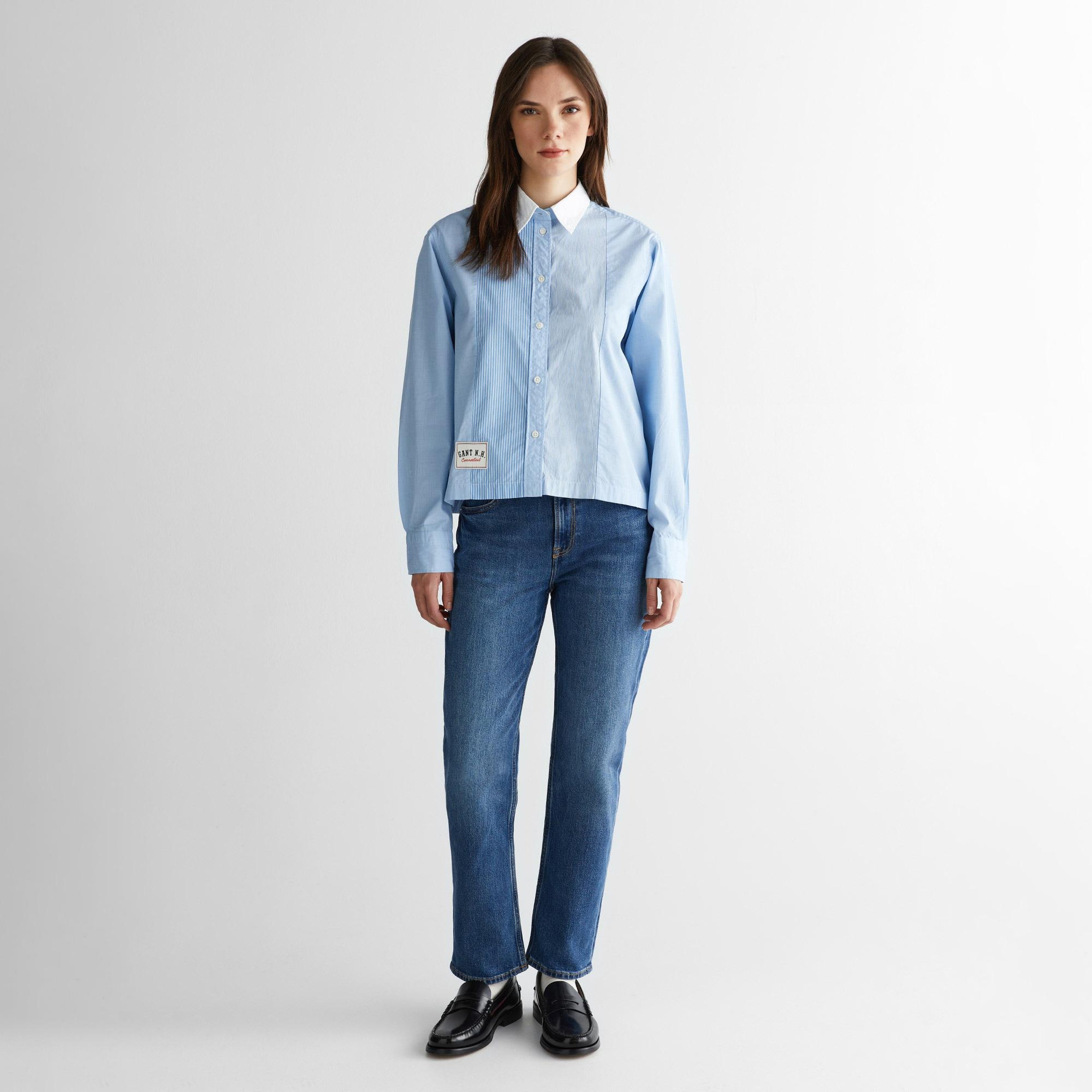 GANT Kadın Mavi Klasik Yaka Çizgili Gömlek