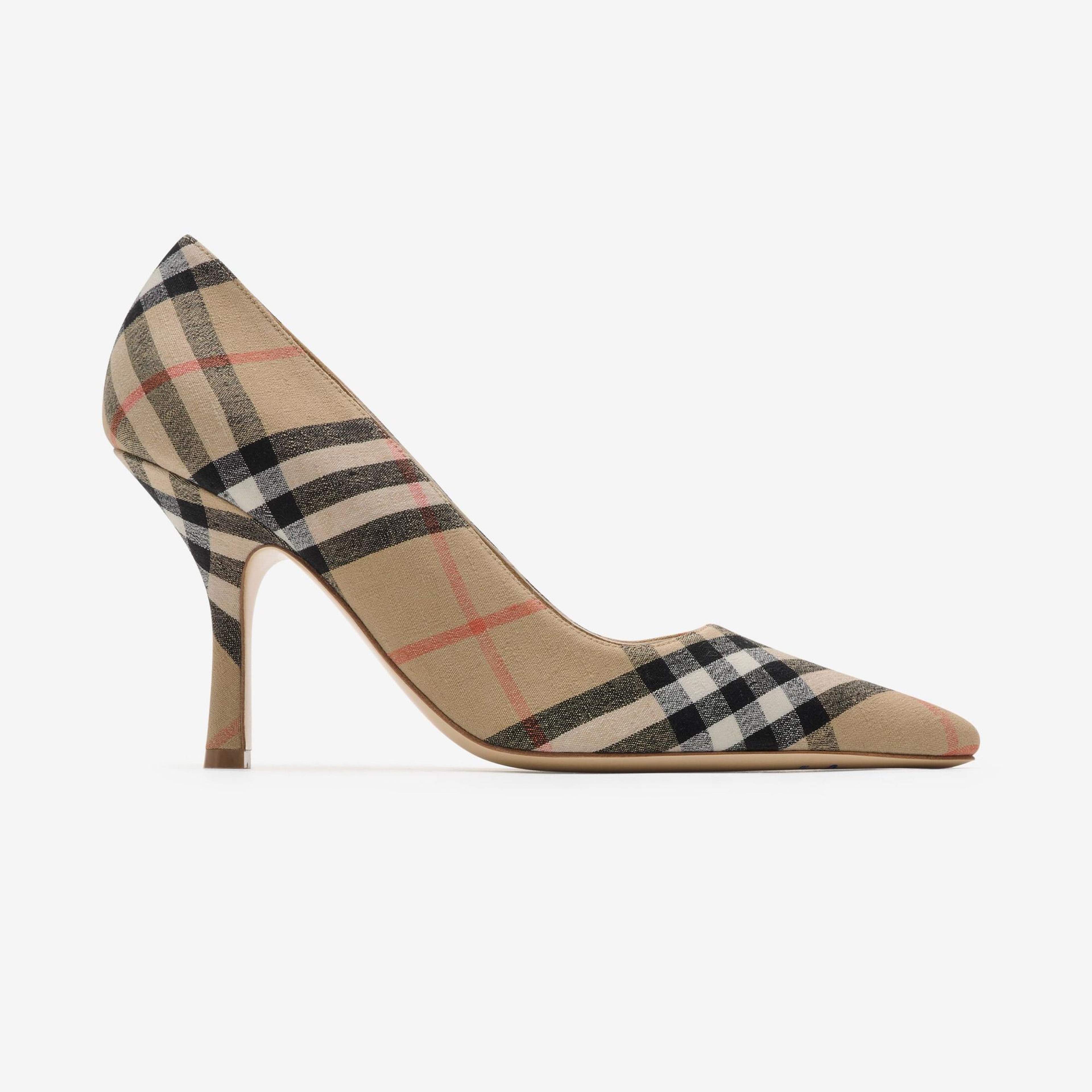 Burberry Dame Pump 90 Check Kadın Bej Topuklu Ayakkabı