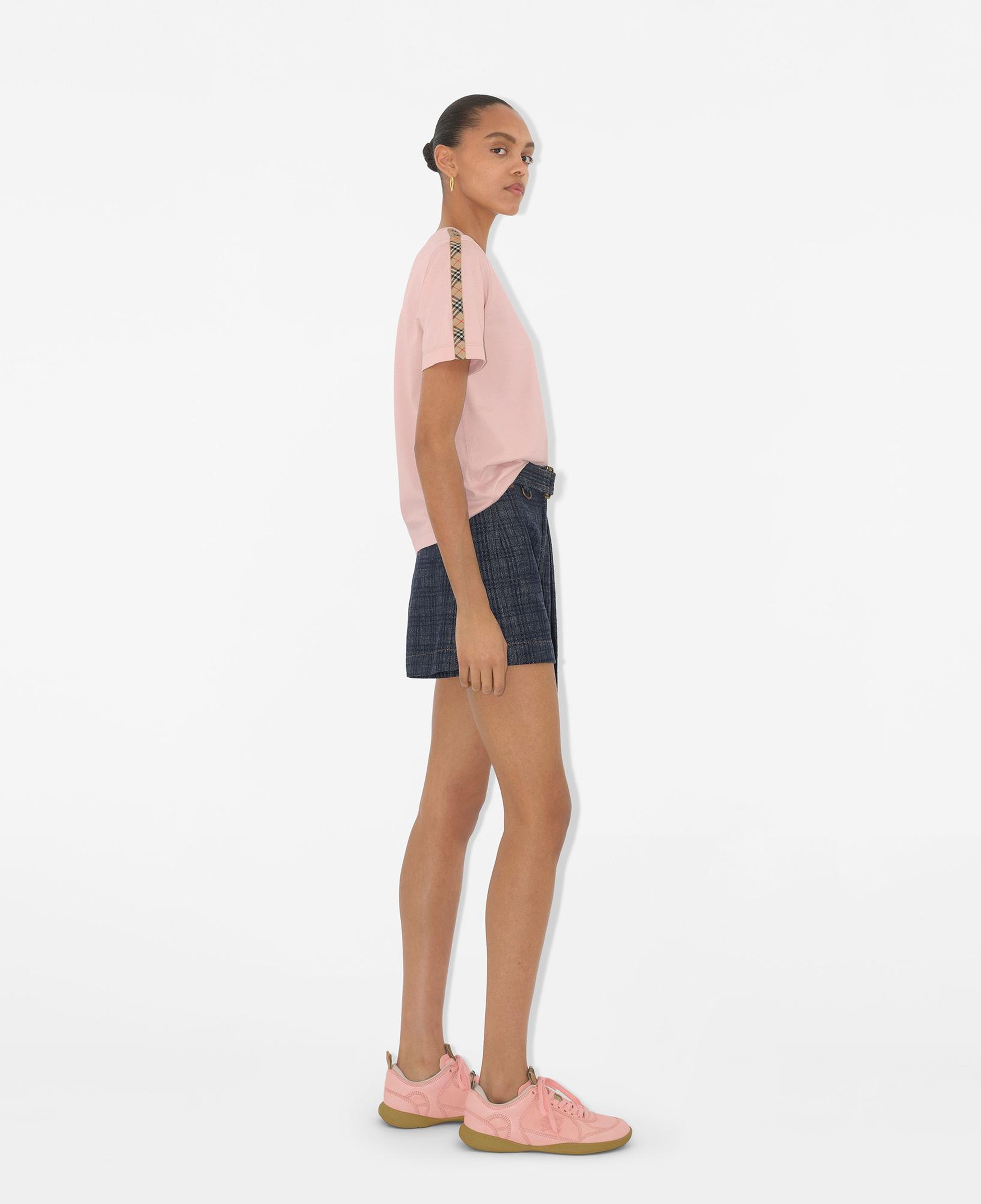 Burberry Check Trim Cotton Kadın Pembe T-Shirt