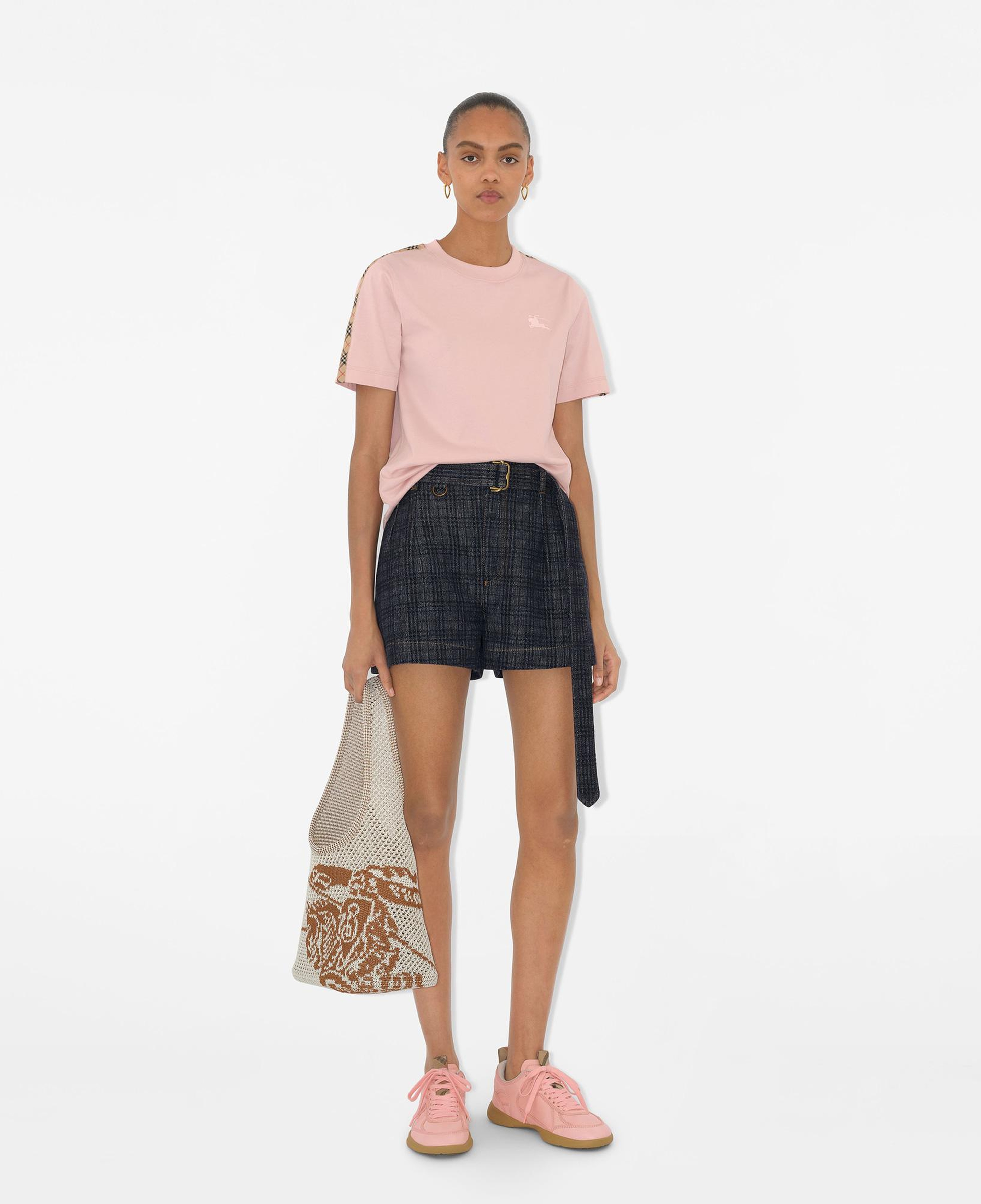 Burberry Check Trim Cotton Kadın Pembe T-Shirt