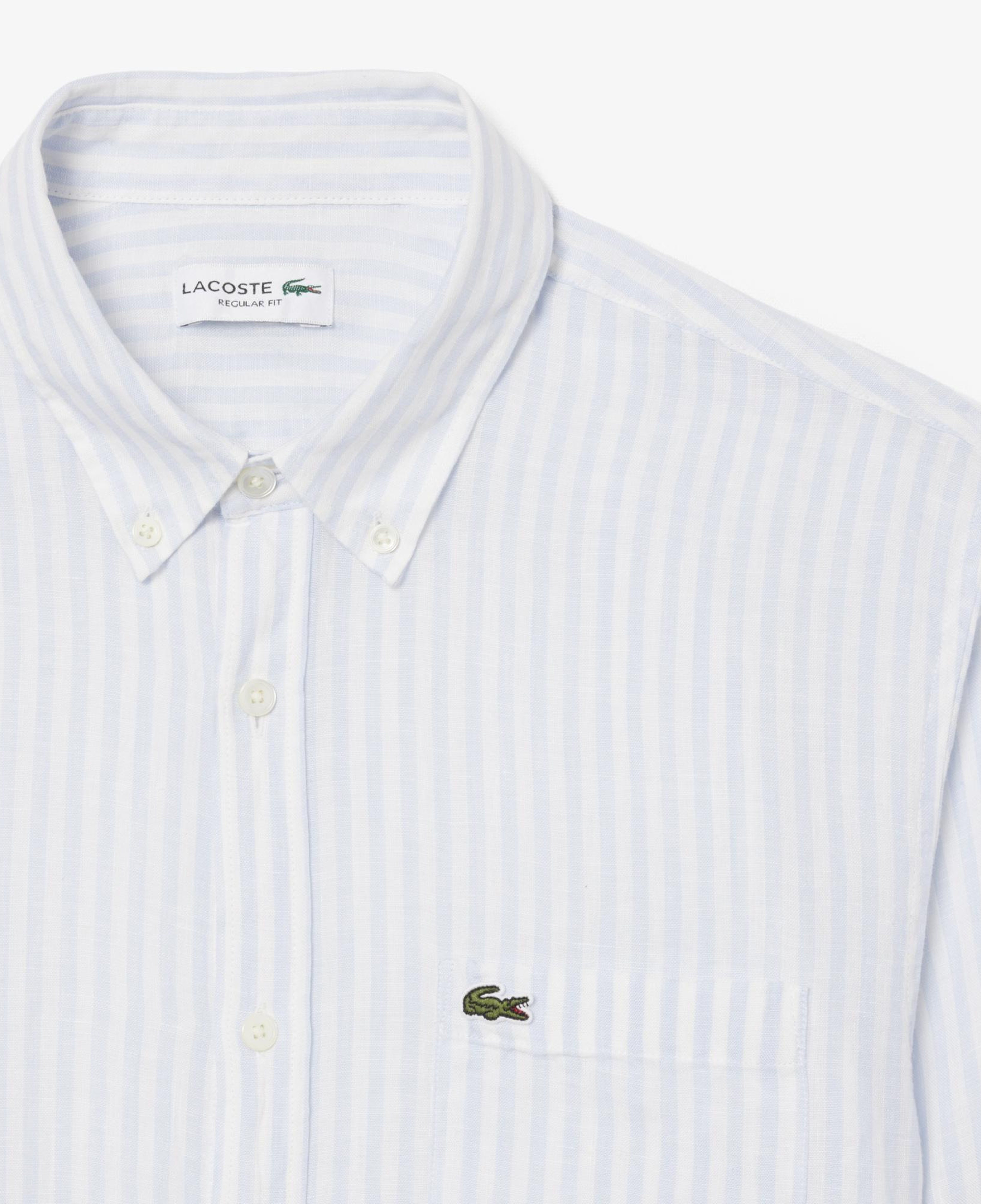 Lacoste Erkek Regular Fit Düğmeli Yaka Çizgili Mavi Gömlek