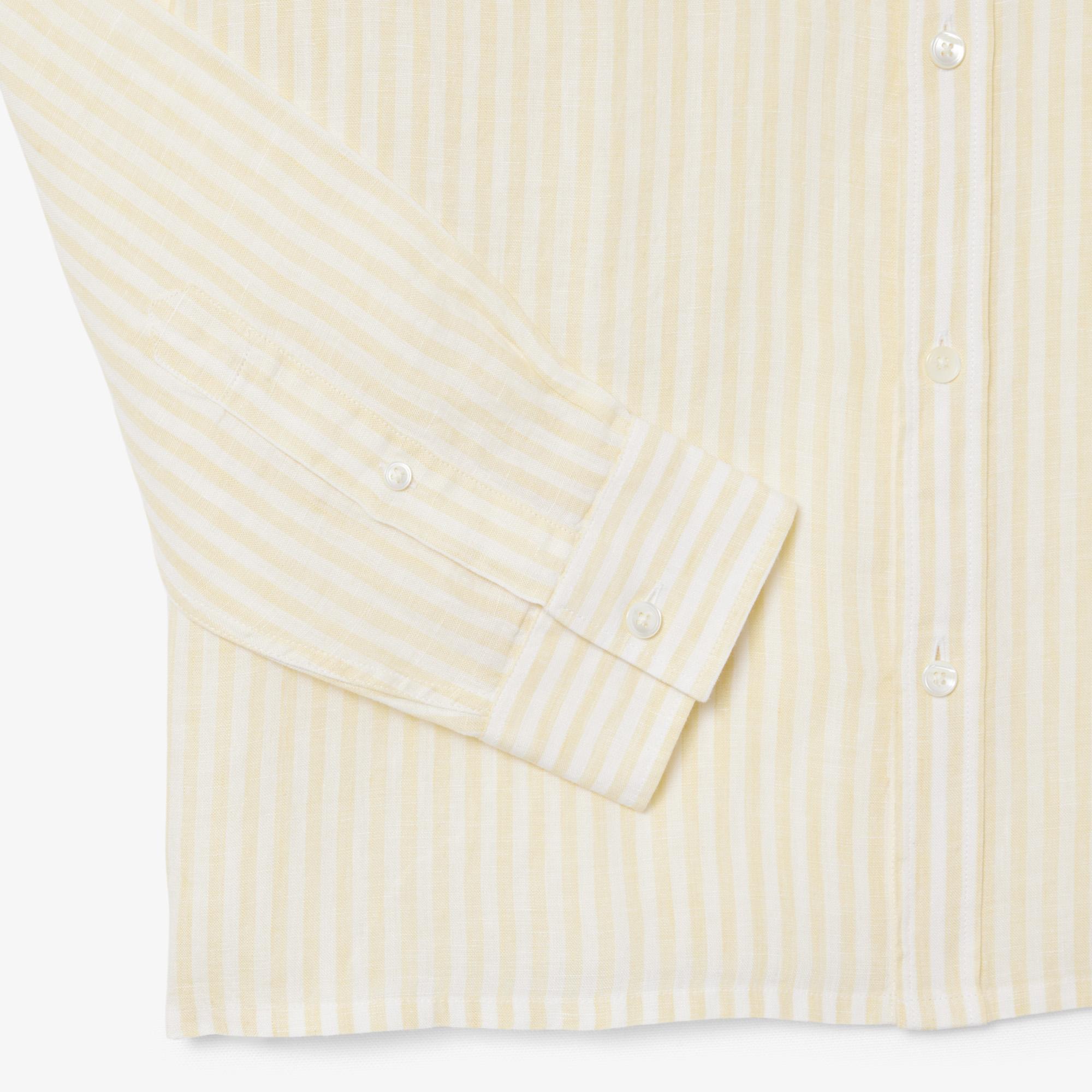 Lacoste Erkek Regular Fit Düğmeli Yaka Çizgili Sarı Gömlek