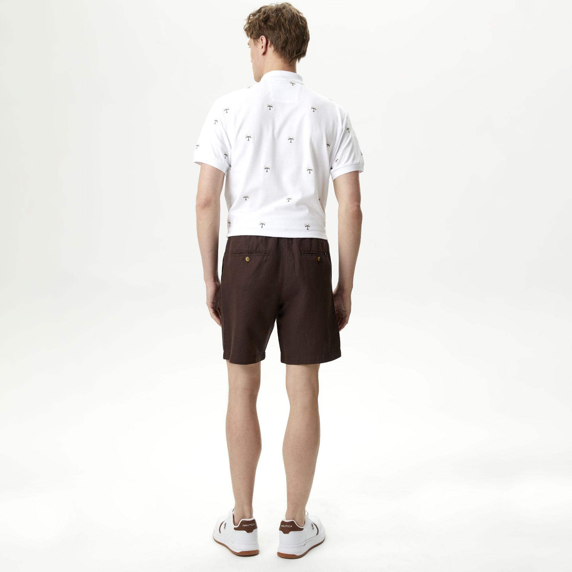 Nautica Erkek Kahverengi Classic Fit Keten Bermuda