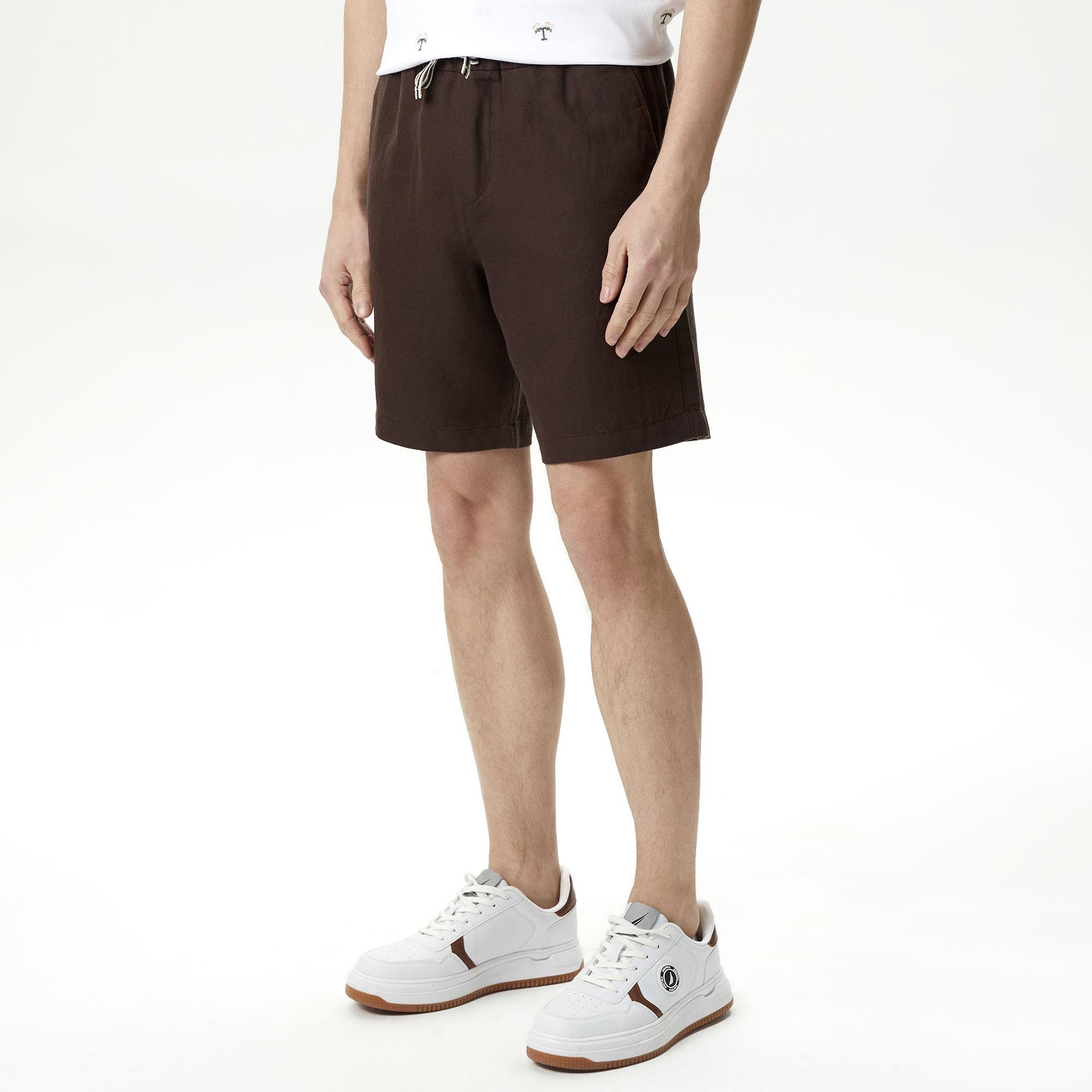 Nautica Erkek Kahverengi Classic Fit Keten Bermuda