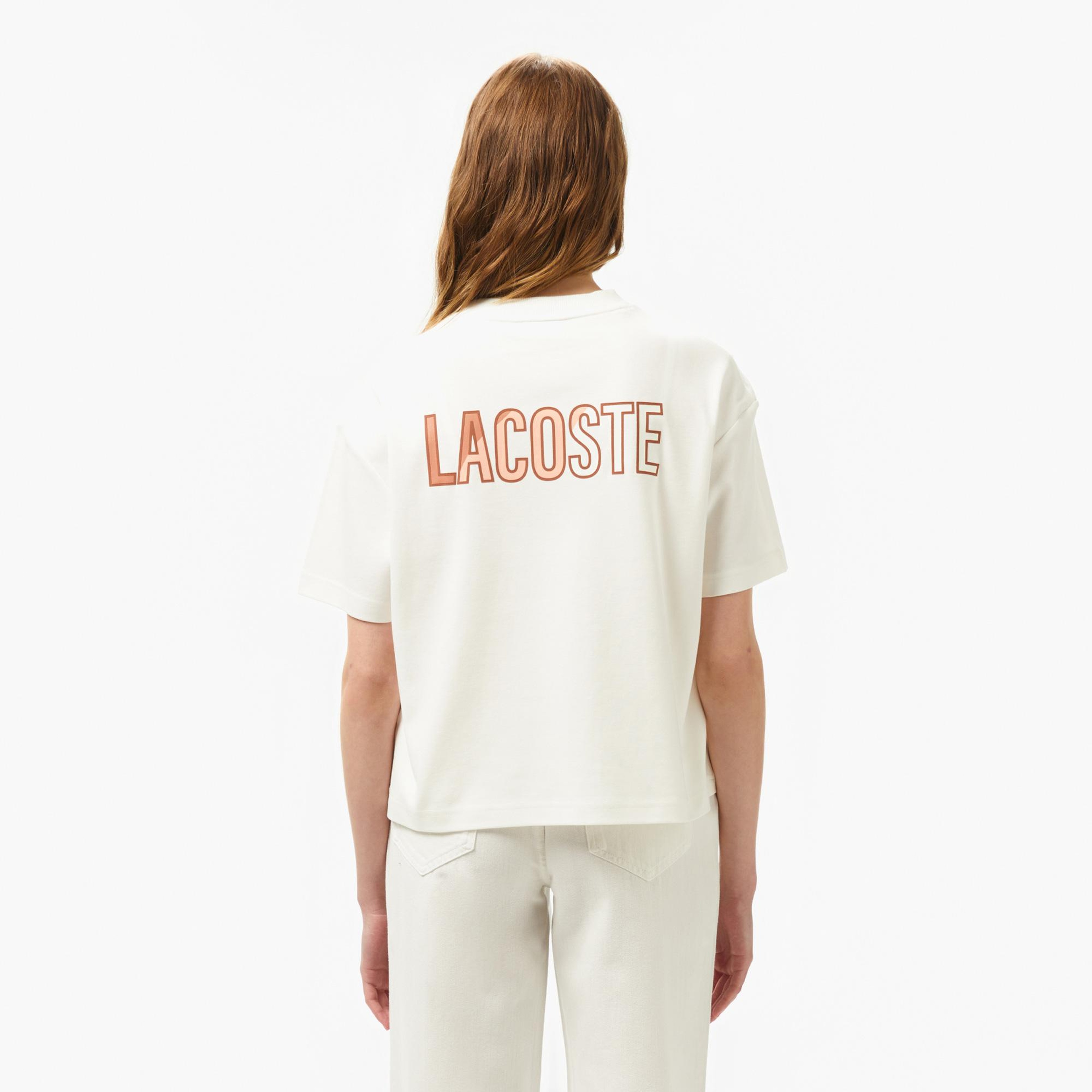 Lacoste Kadın Bisiklet Yaka Baskılı Beyaz T-Shirt