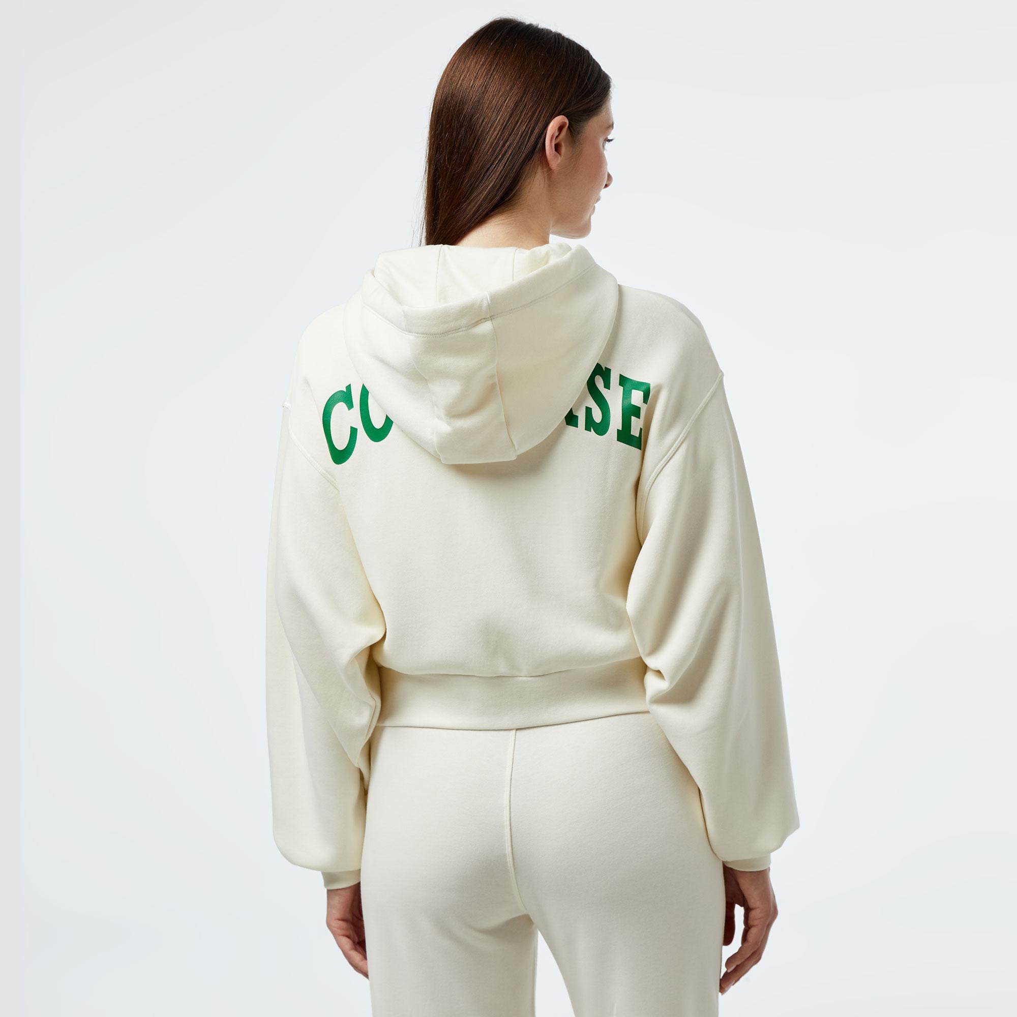 Converse Kadın Baskılı Krem Fermuarlı Hoodie