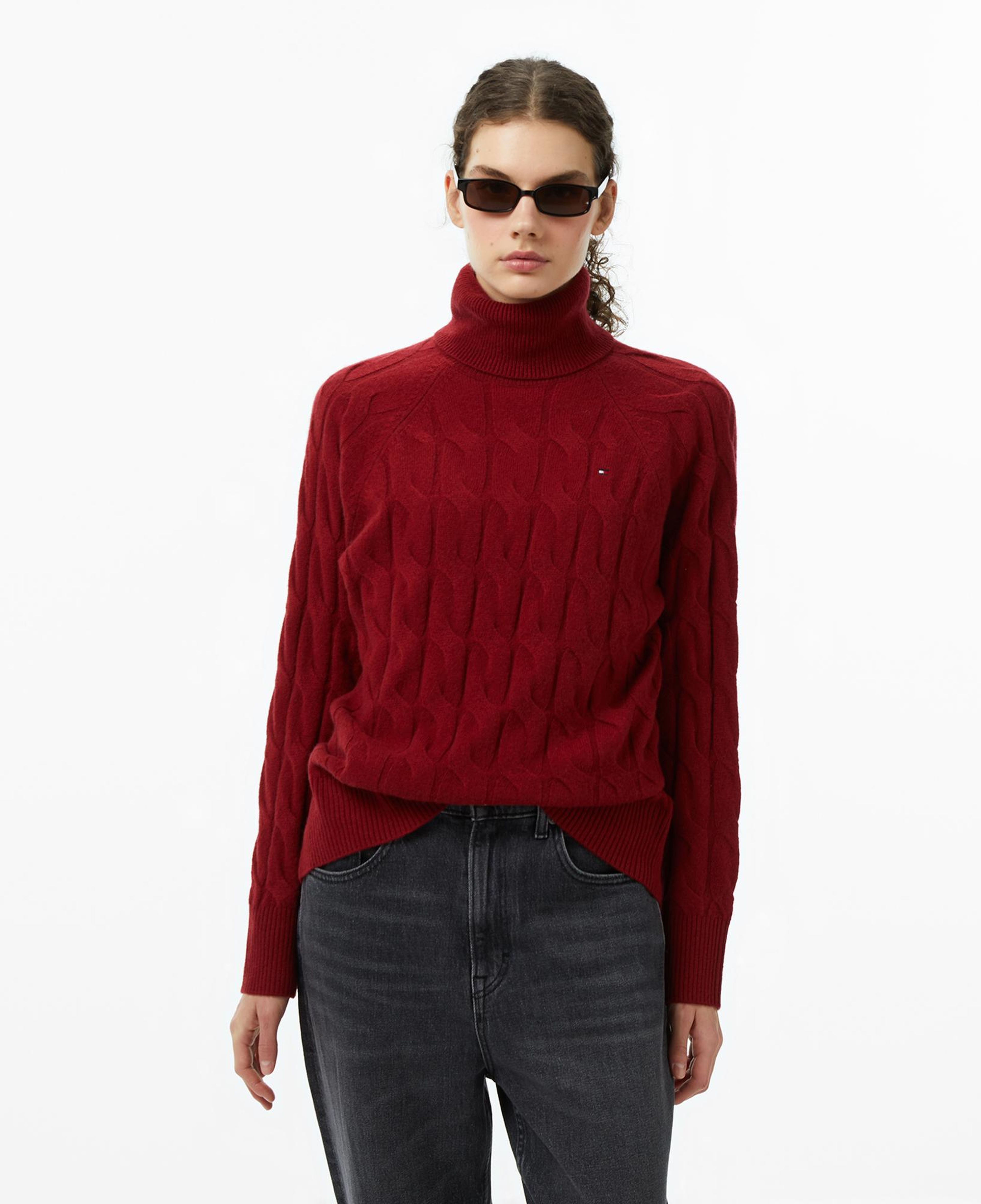 Tommy Hilfiger Soft Wool Cable Roll Kadın Kırmızı Kazak