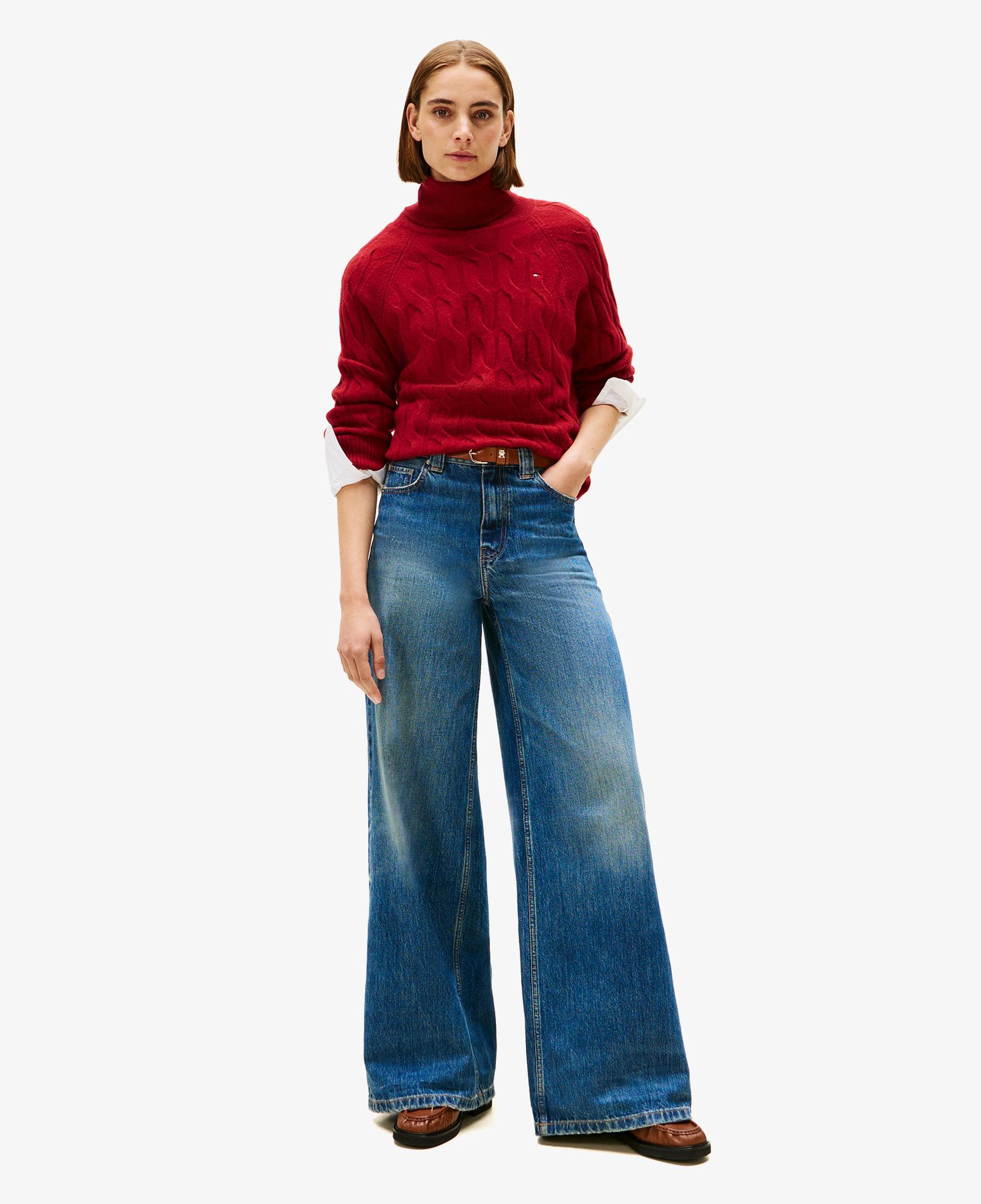 Tommy Hilfiger Soft Wool Cable Roll Kadın Kırmızı Kazak