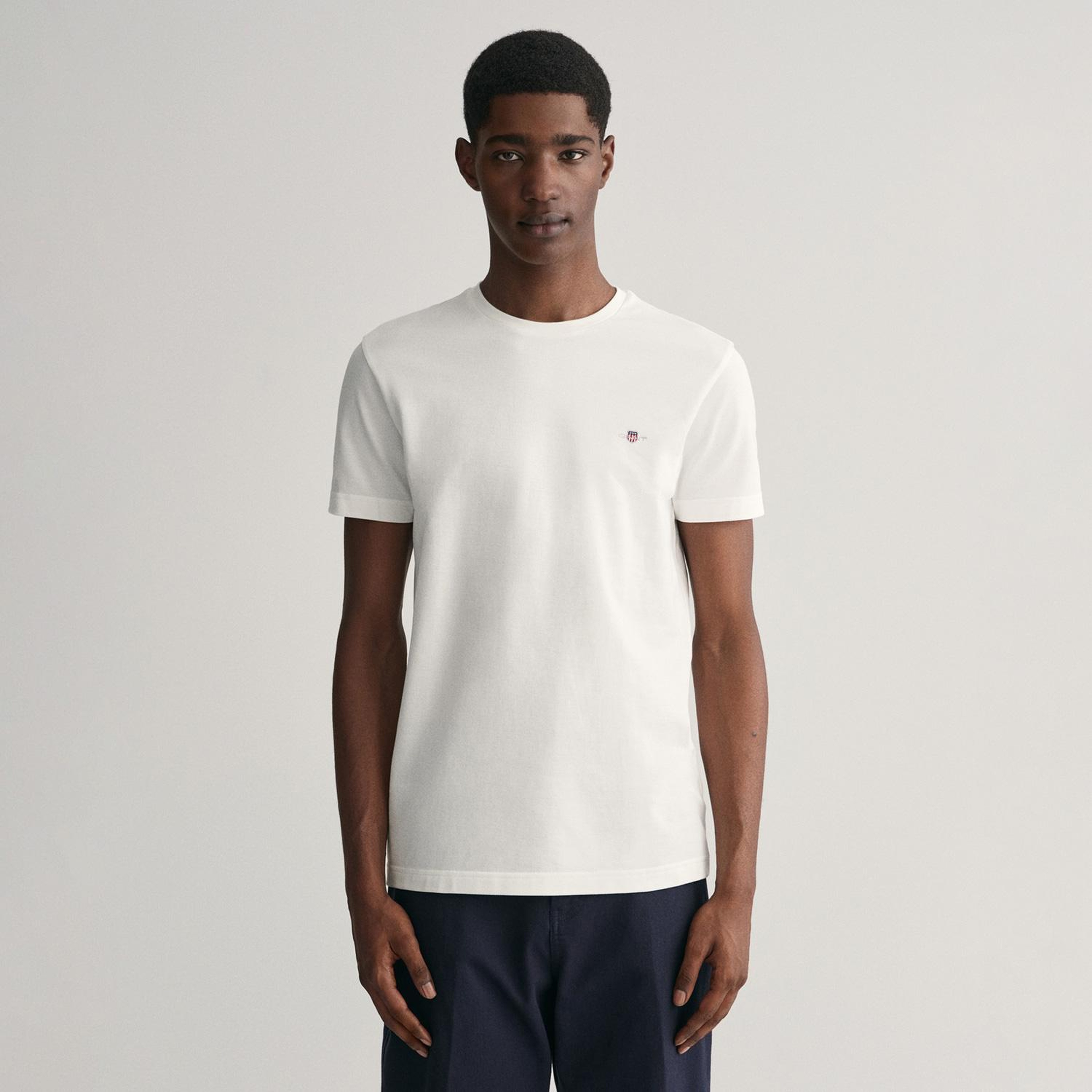 GANT Erkek Beyaz Slim Fit Bisiklet Yaka T-Shirt