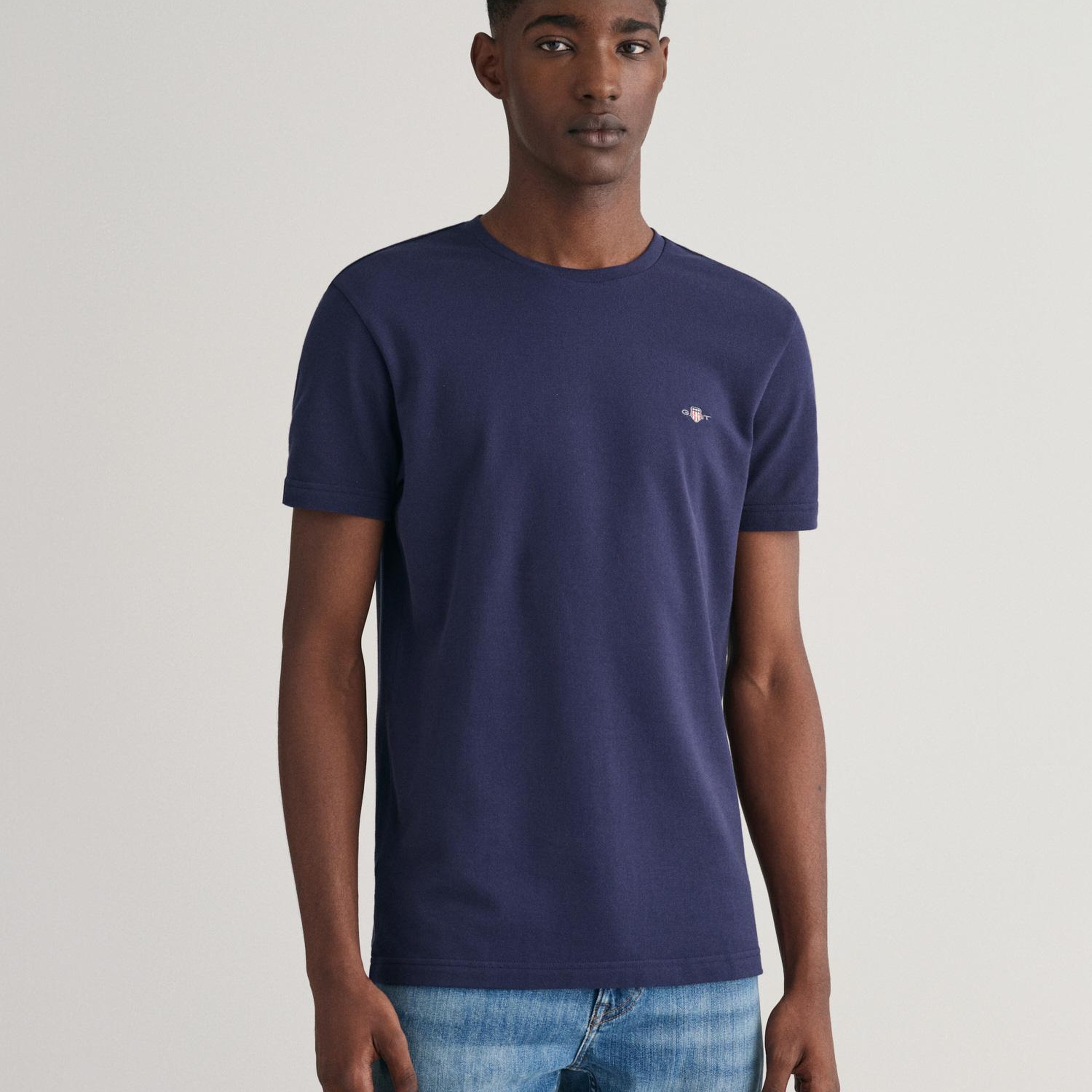 GANT Erkek Lacivert Slim Fit Bisiklet Yaka T-Shirt